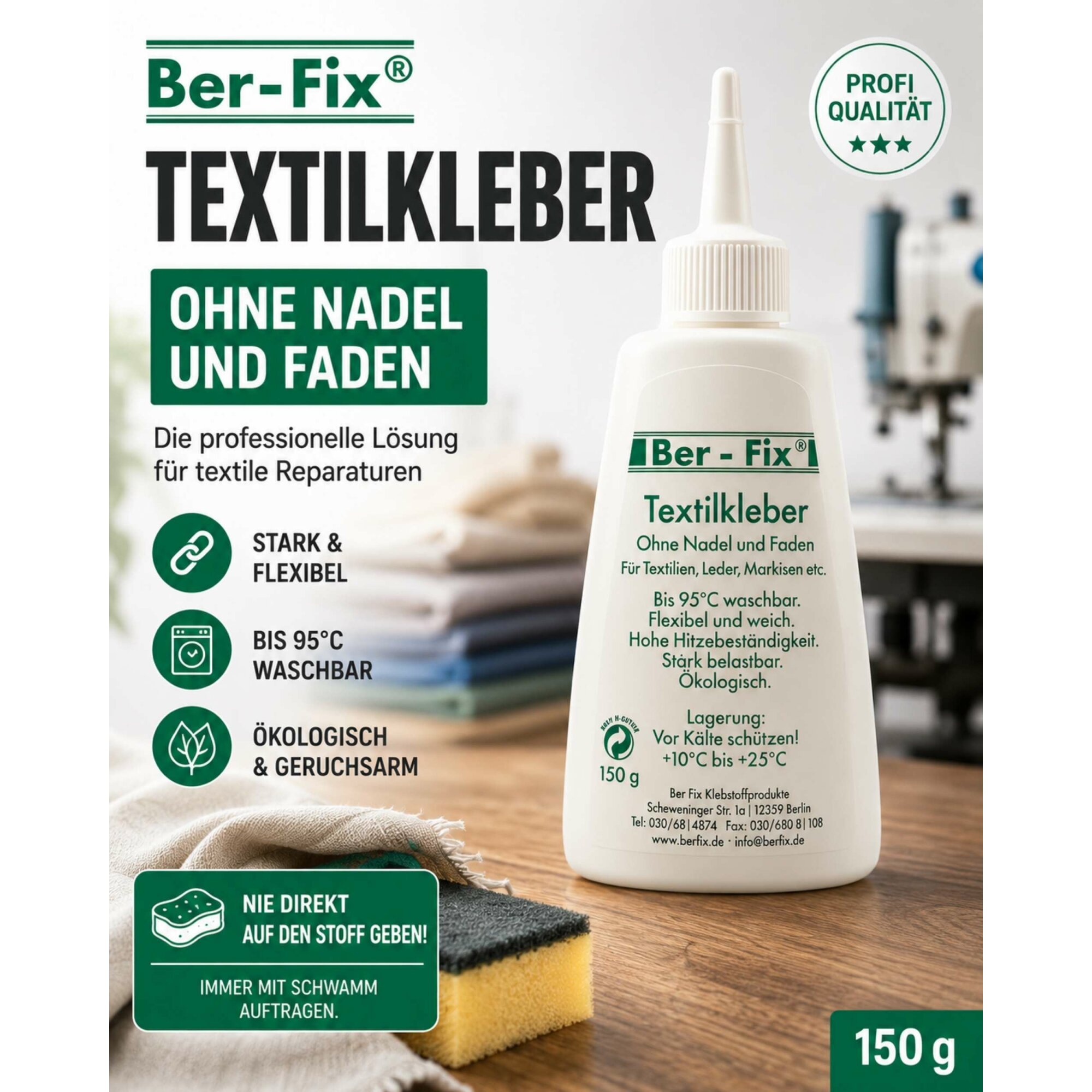 Ber-Fix® Textilkleber 150 g – für Familie, Hobby und mehrere Reparaturen