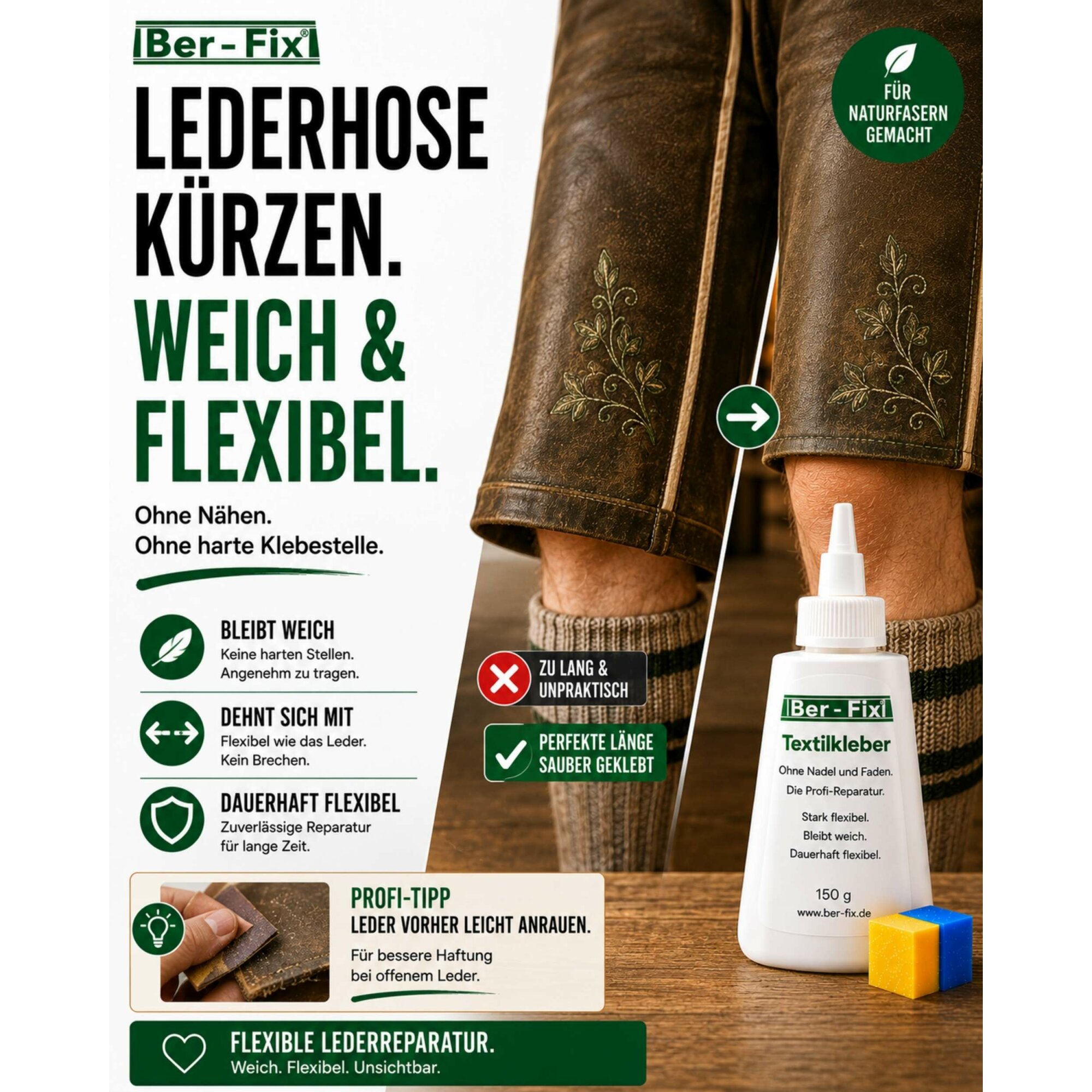 Ber-Fix® Textilkleber 150 g – für Familie, Hobby und mehrere Reparaturen