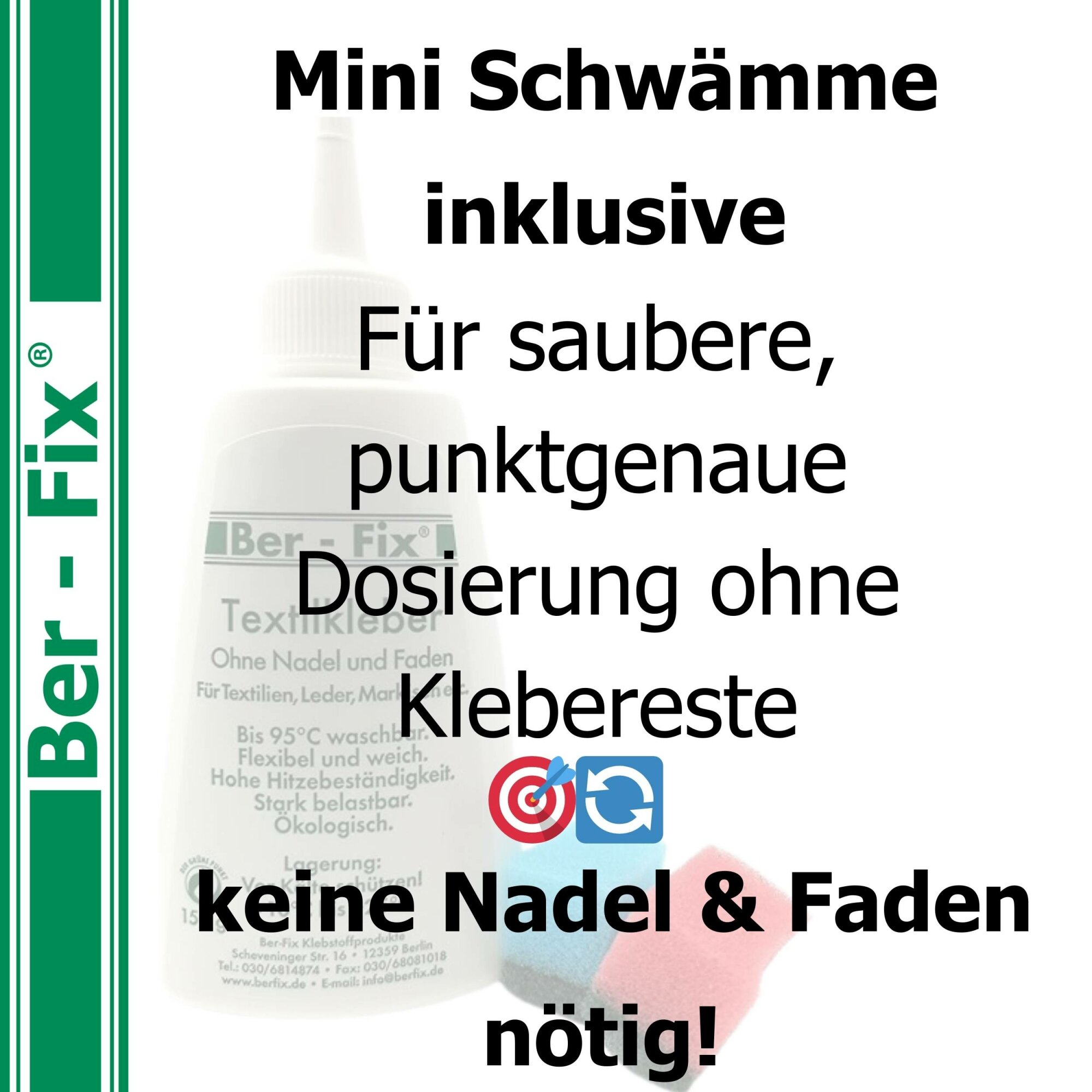Ber-Fix® Textilkleber 500 g Werkstattset – mit Dosierflasche und 10 Schwämmchen