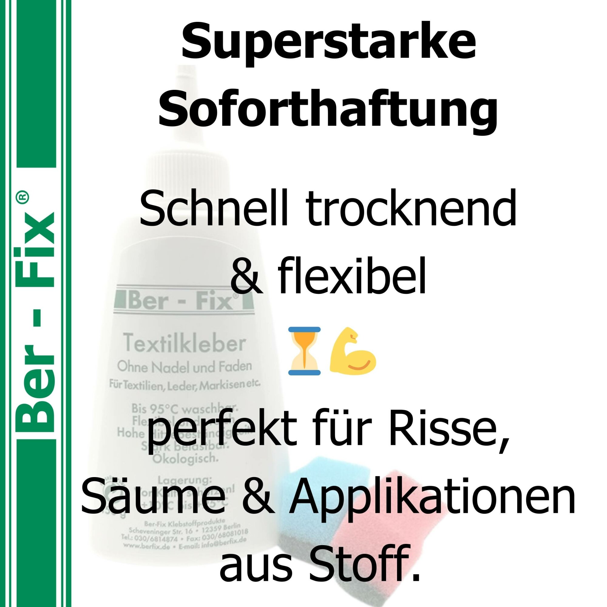 Ber-Fix® Textilkleber 500 g Werkstattset – mit Dosierflasche und 10 Schwämmchen