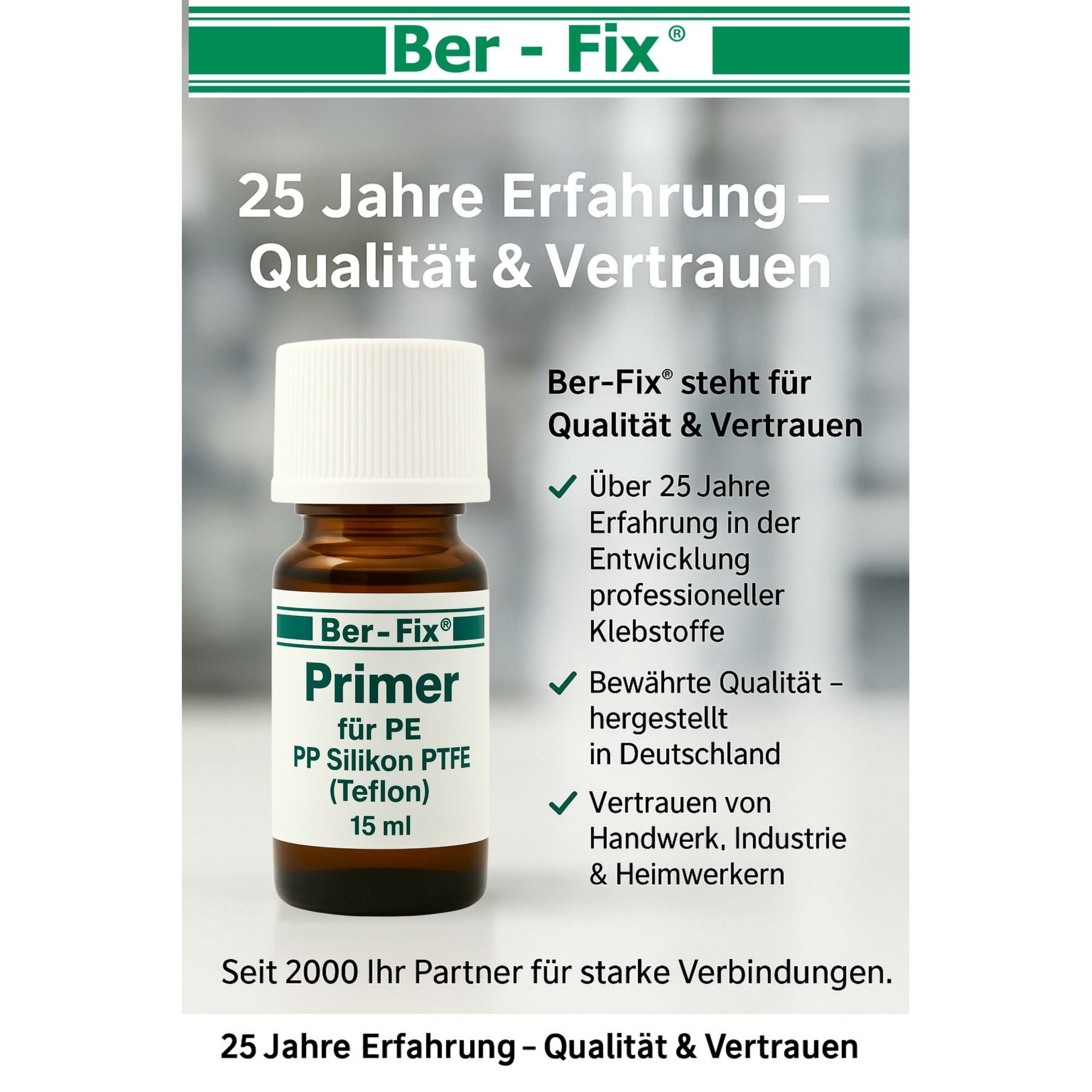 Ber-Fix® Spezial-Primer 5 ml für PE, PP, PTFE & Silikon – Pinselflasche
