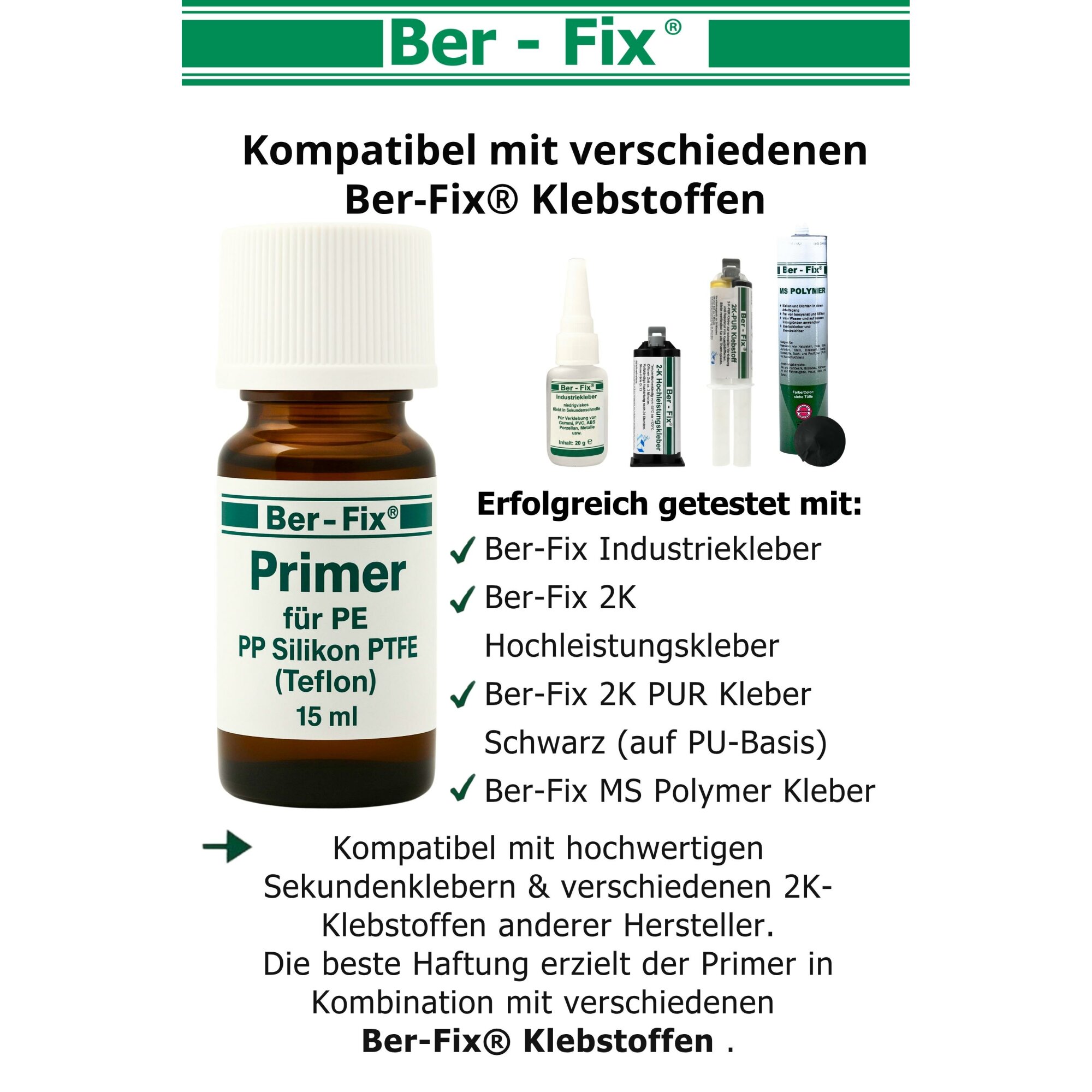 Ber-Fix® Spezial-Primer 5 ml für PE, PP, PTFE & Silikon – Pinselflasche