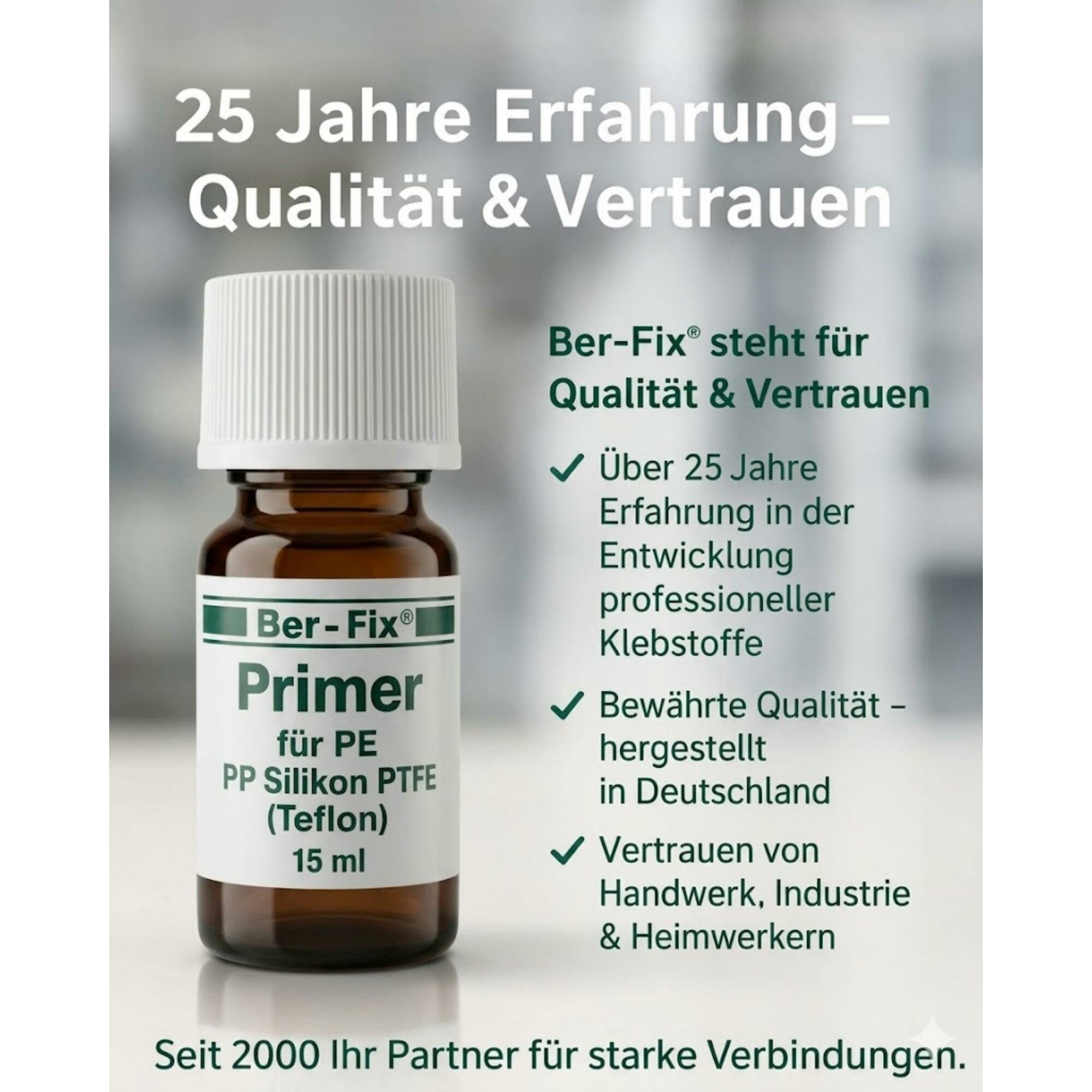 Ber-Fix® Spezial-Primer 15 ml für PE, PP, PTFE & Silikon – Pinselflasche