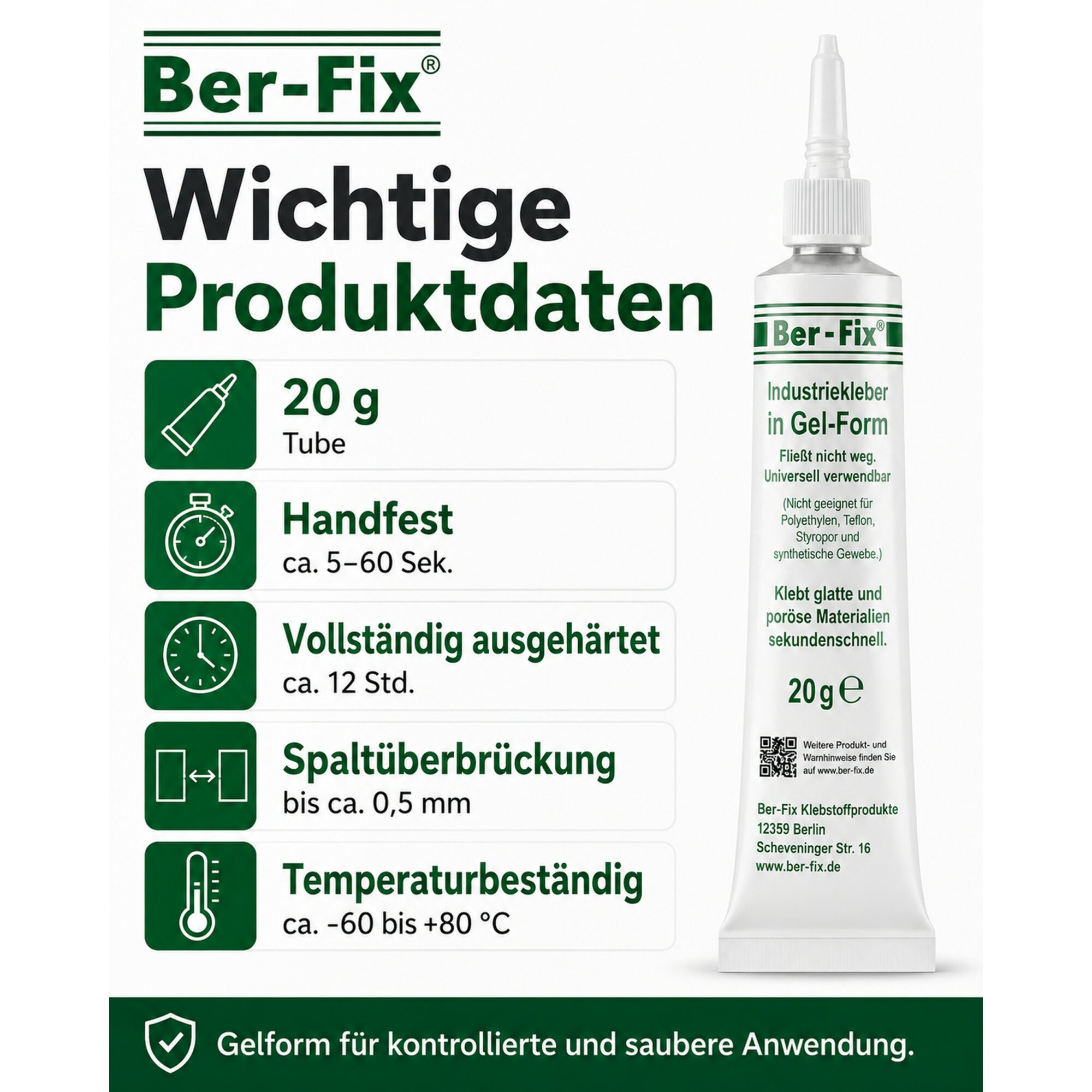 Ber-Fix® Industriekleber Gel 20g – Konsistenz vergleichbar mit Zahnpasta