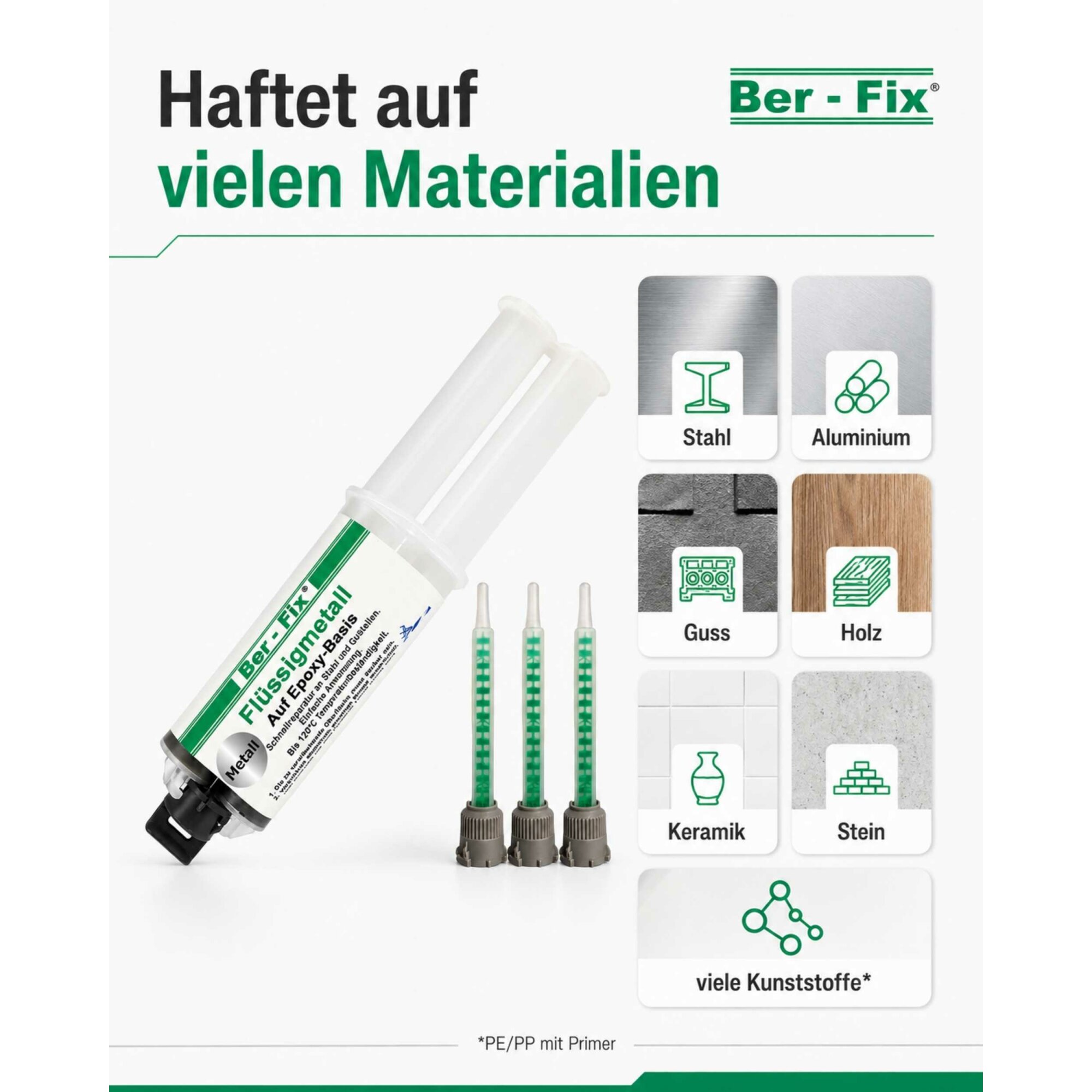Ber-Fix® Flüssigmetall 25g 2K Metallkleber bis 12°C - für Reparaturen, Modellierungen - Hochfeste Anwendungen