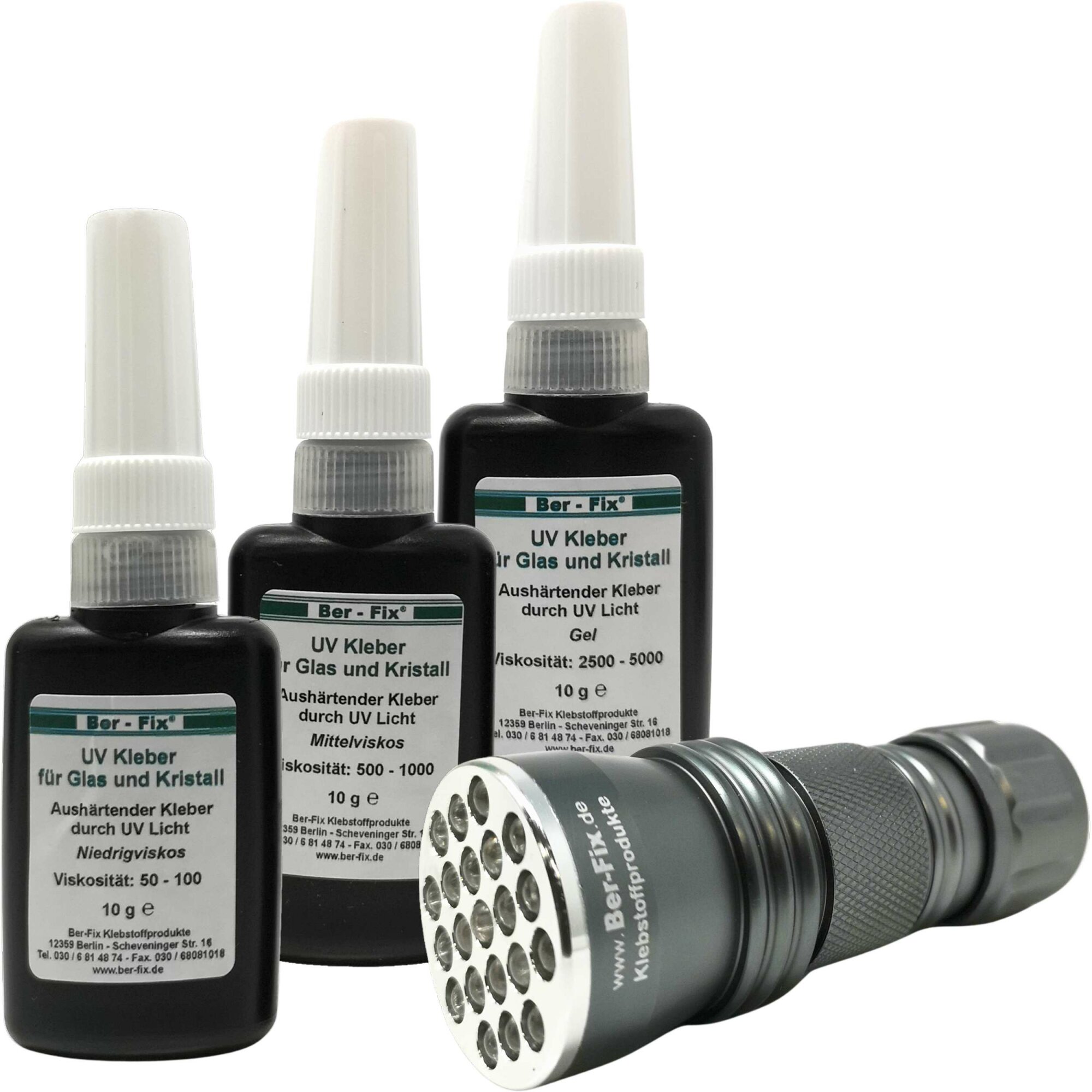 Ber-Fix® UV-Kleber Set 3g - 3 Viskositäten für Glas & Metall