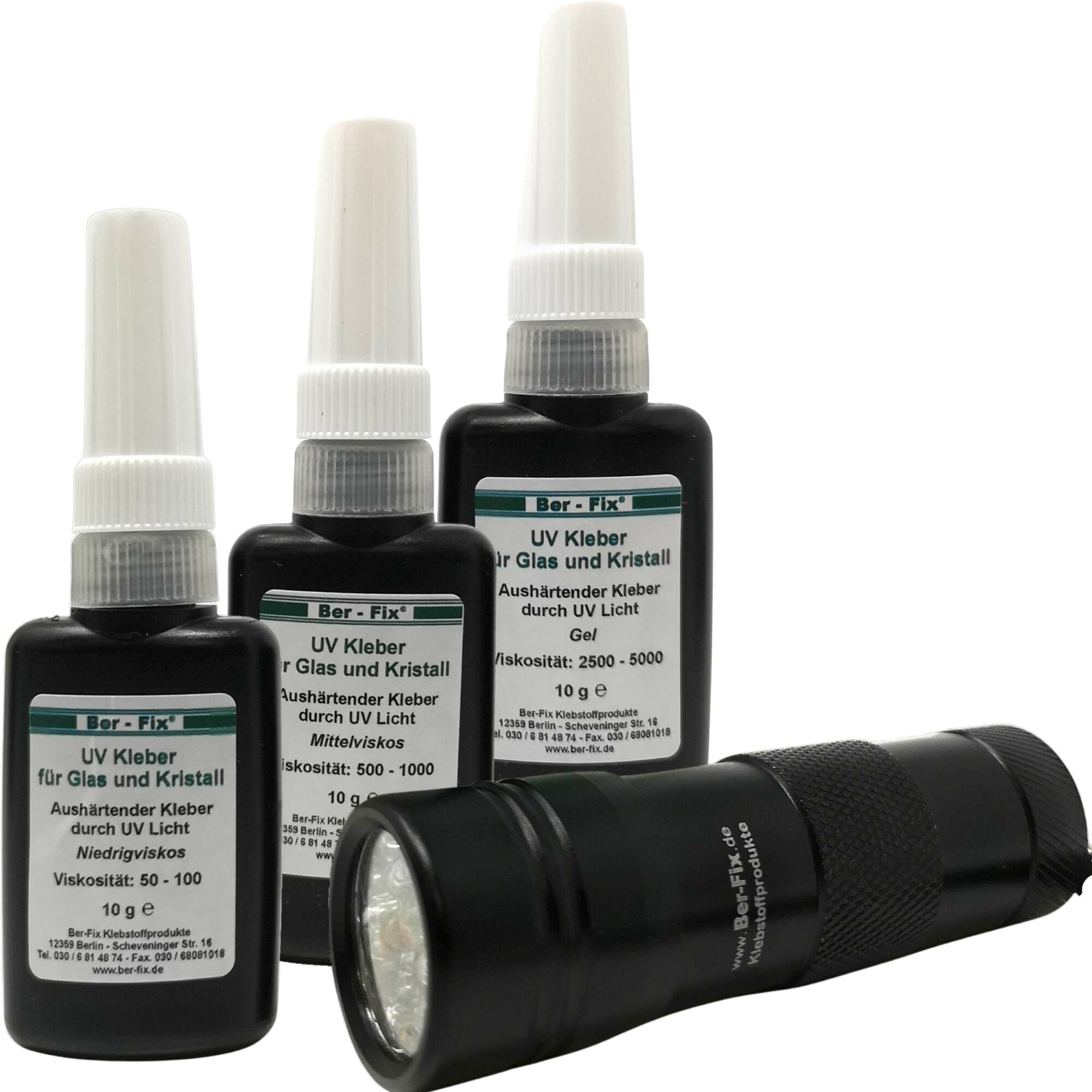 UV Kleber Set mit UV 12 Led Lampe zum Kennenlernen - Testen Sie den Unterschied 3x 10g