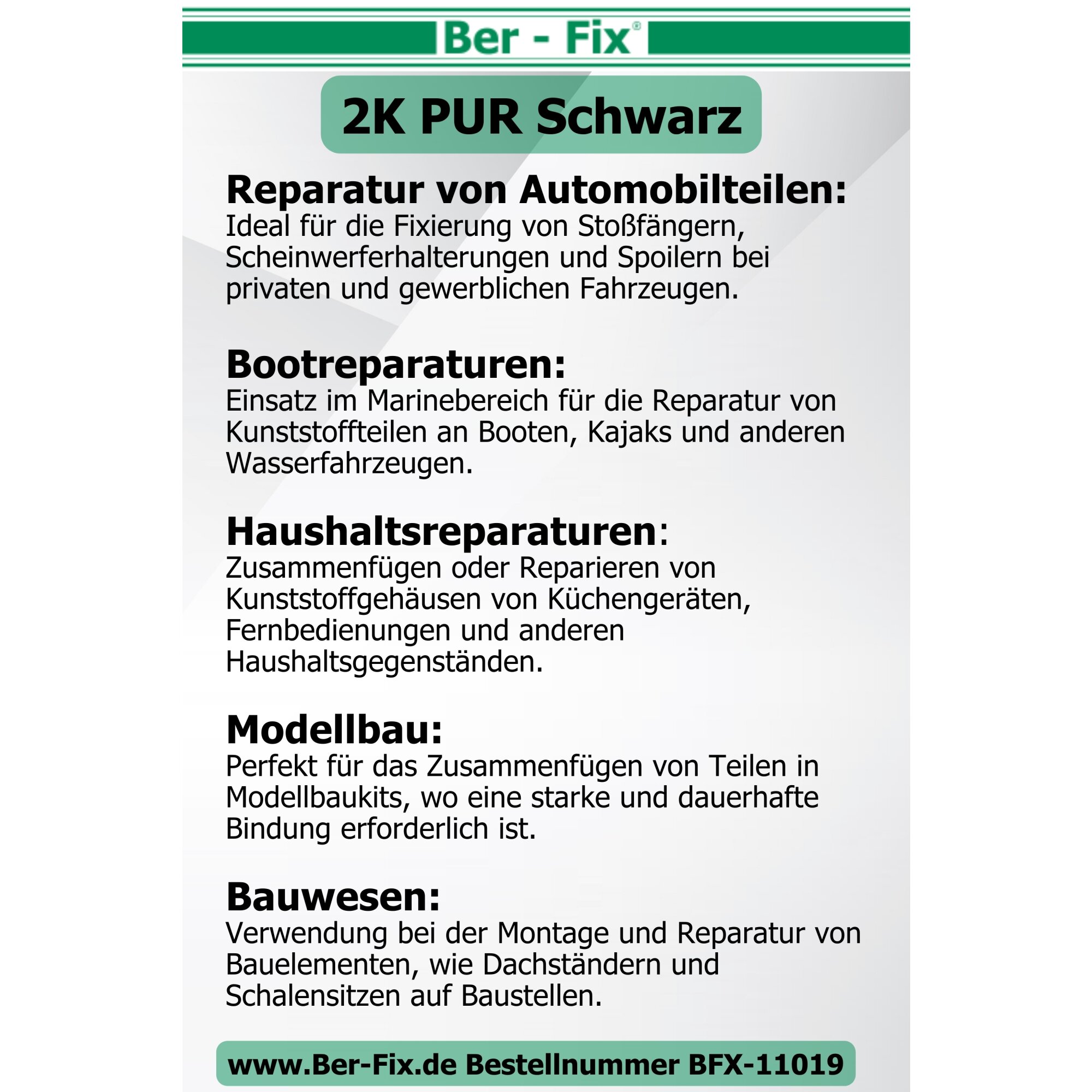 Ber-Fix© 2K-PUR Kleber 25g Schwarz ? Hochviskoser Polyurethankleber (60 Sekunden) fr Kunststoff | Pr„zise Dosierung, Stark & Vielseitig