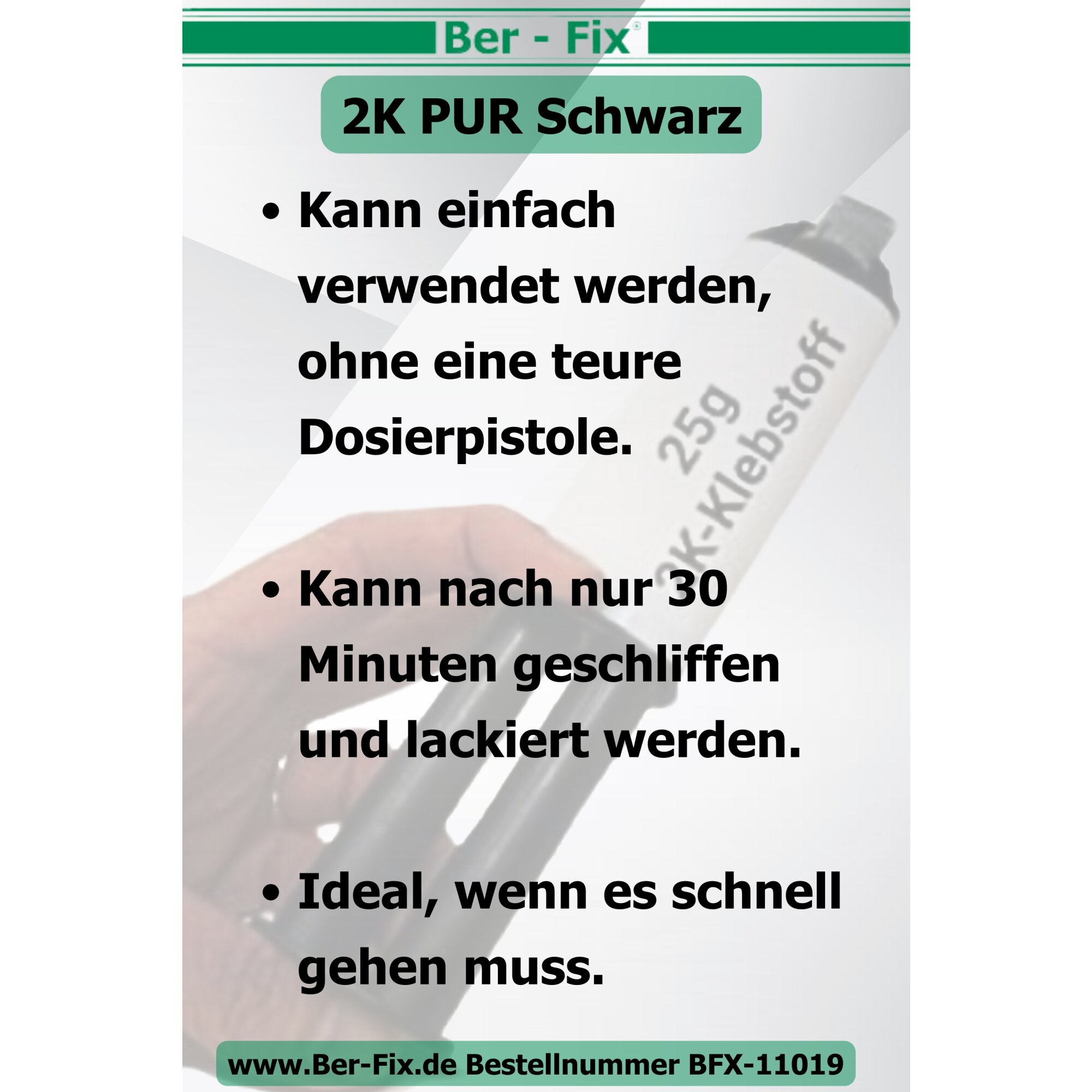 Ber-Fix© 2K-PUR Kleber 25g Schwarz ? Hochviskoser Polyurethankleber (60 Sekunden) fr Kunststoff | Pr„zise Dosierung, Stark & Vielseitig