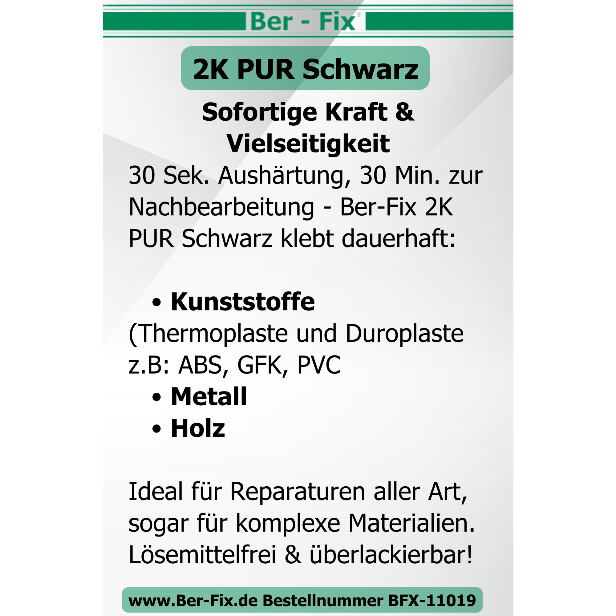 Ber-Fix© 2K-PUR Kleber 25g Schwarz ? Hochviskoser Polyurethankleber (60 Sekunden) fr Kunststoff | Pr„zise Dosierung, Stark & Vielseitig