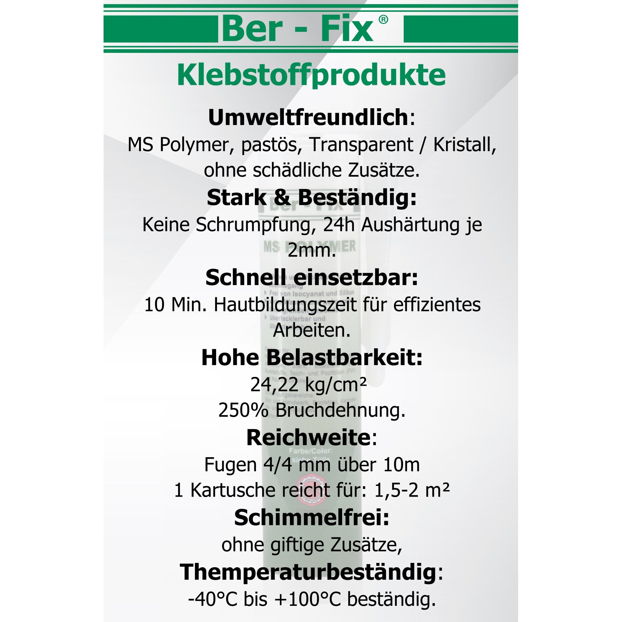 Ber-Fix® MS Polymer Transparent – Glaskleber, Design-Fuge & Kristallklarer Montage-Hybrid