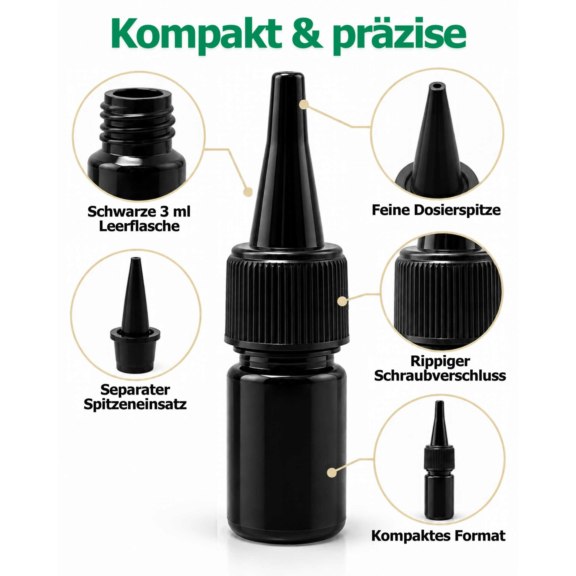 Ber-Fix® UV-Leerflasche Schwarz 3 ml mit Dosierspitze – 1 Stück