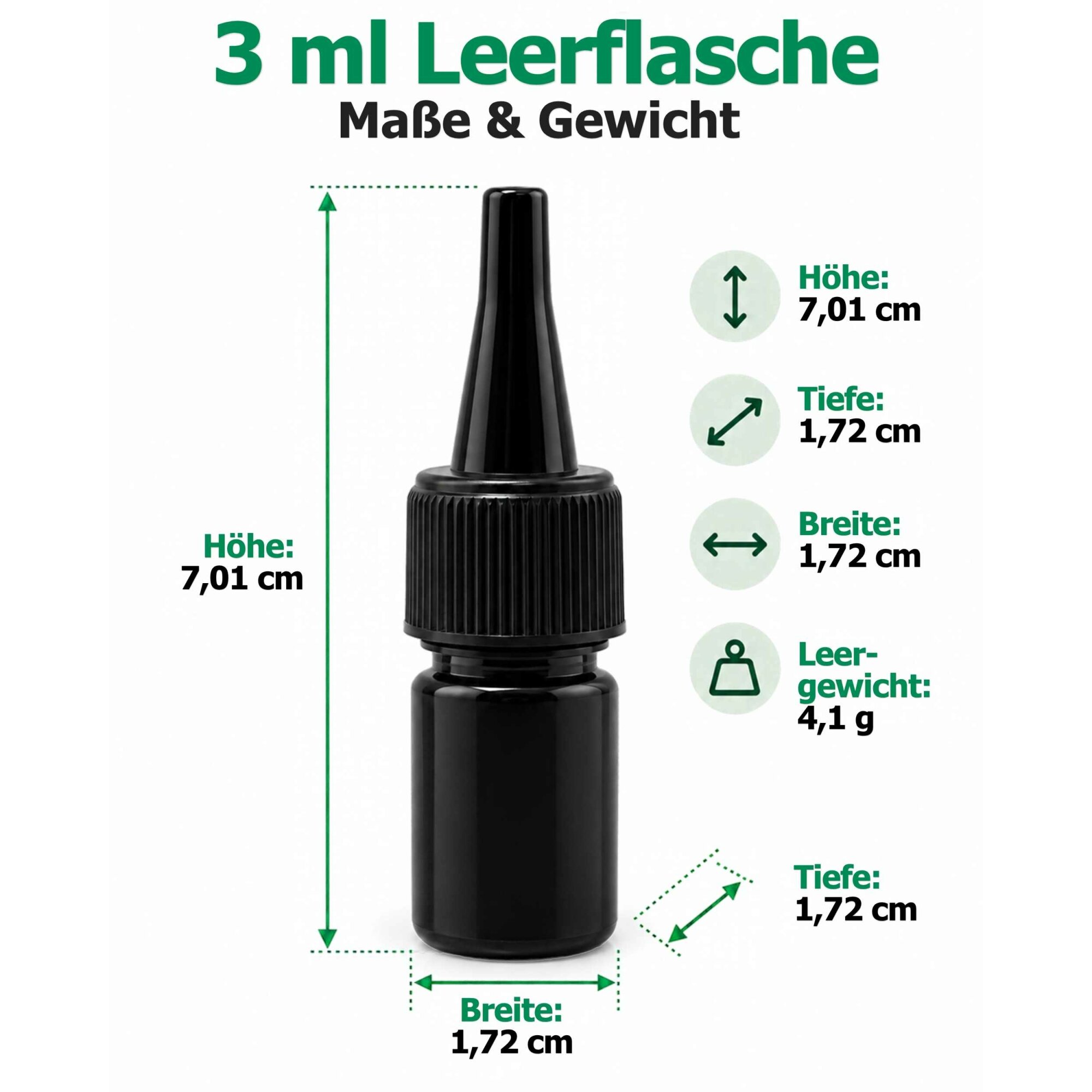 Ber-Fix® UV-Leerflasche Schwarz 3 ml mit Dosierspitze – 1 Stück