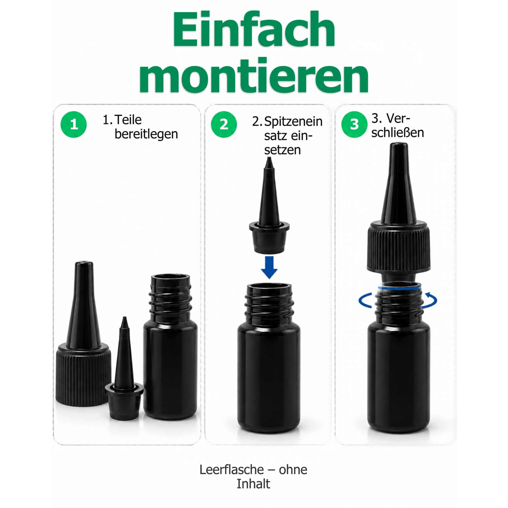 Ber-Fix® UV-Leerflasche Schwarz 3 ml mit Dosierspitze – 1 Stück