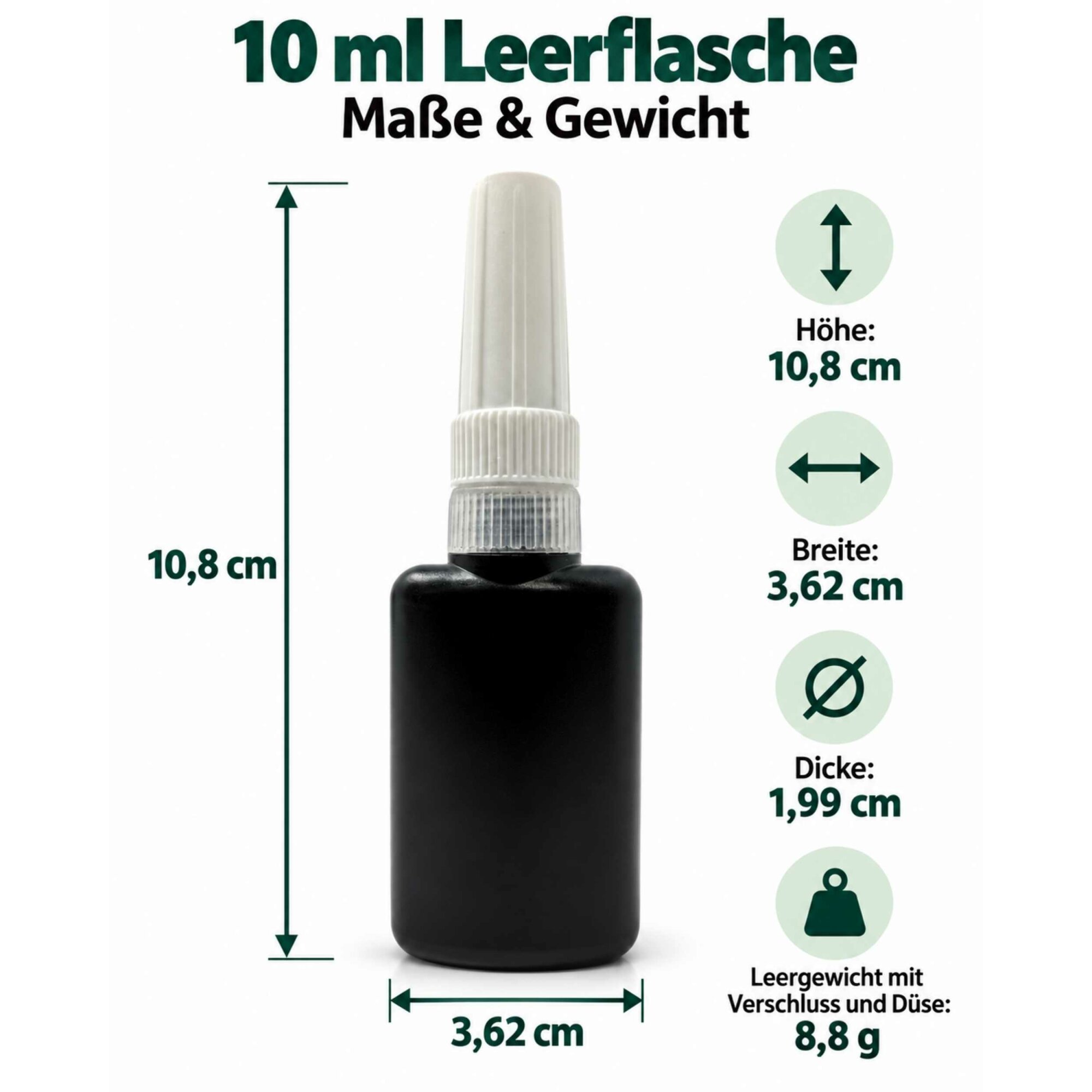 Ber-Fix® UV-Leerflasche Schwarz 10 ml mit Dosierspitze – 1 Stück