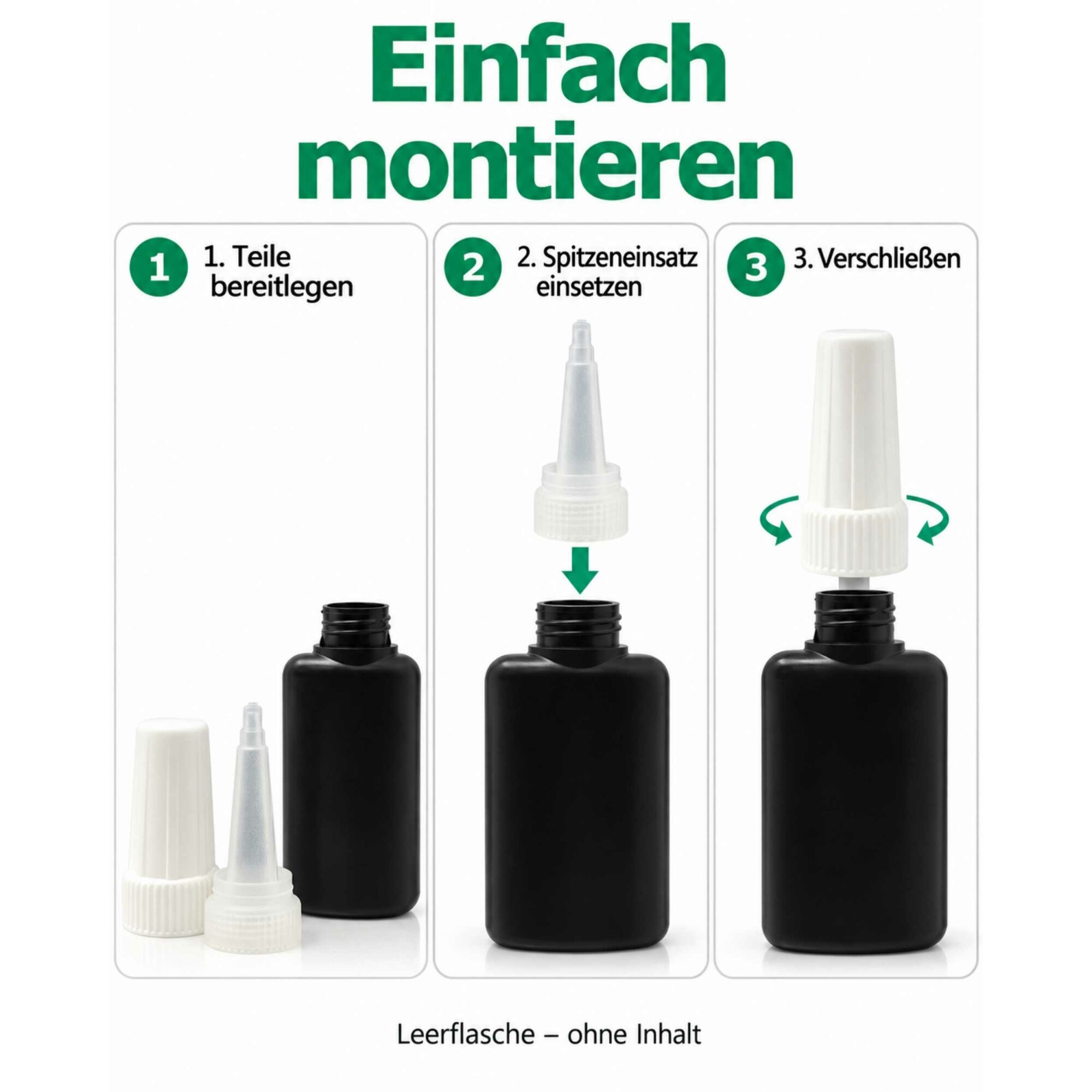 Ber-Fix® UV-Leerflasche Schwarz 10 ml mit Dosierspitze – 1 Stück