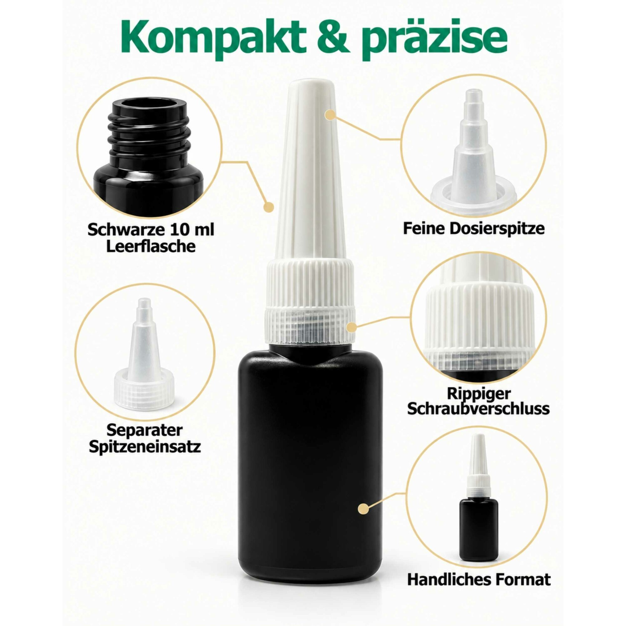 Ber-Fix® UV-Leerflasche Schwarz 10 ml mit Dosierspitze – 1 Stück