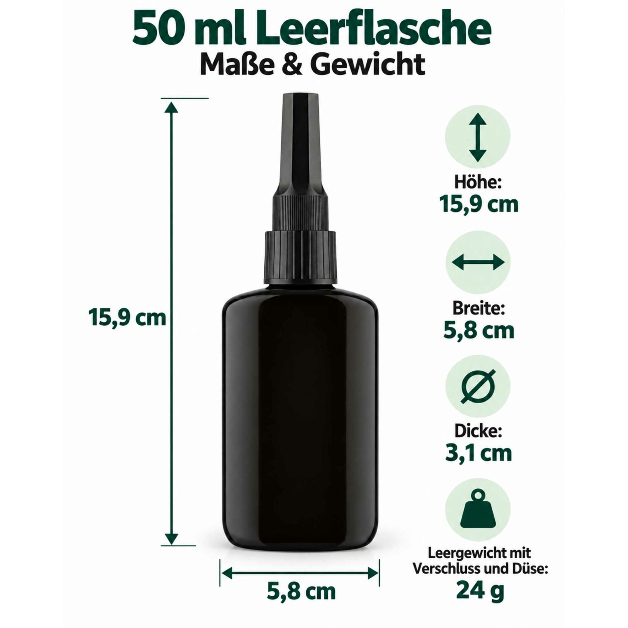 Ber-Fix® UV-Leerflasche Schwarz 50 ml mit Dosierspitze – 1 Stück