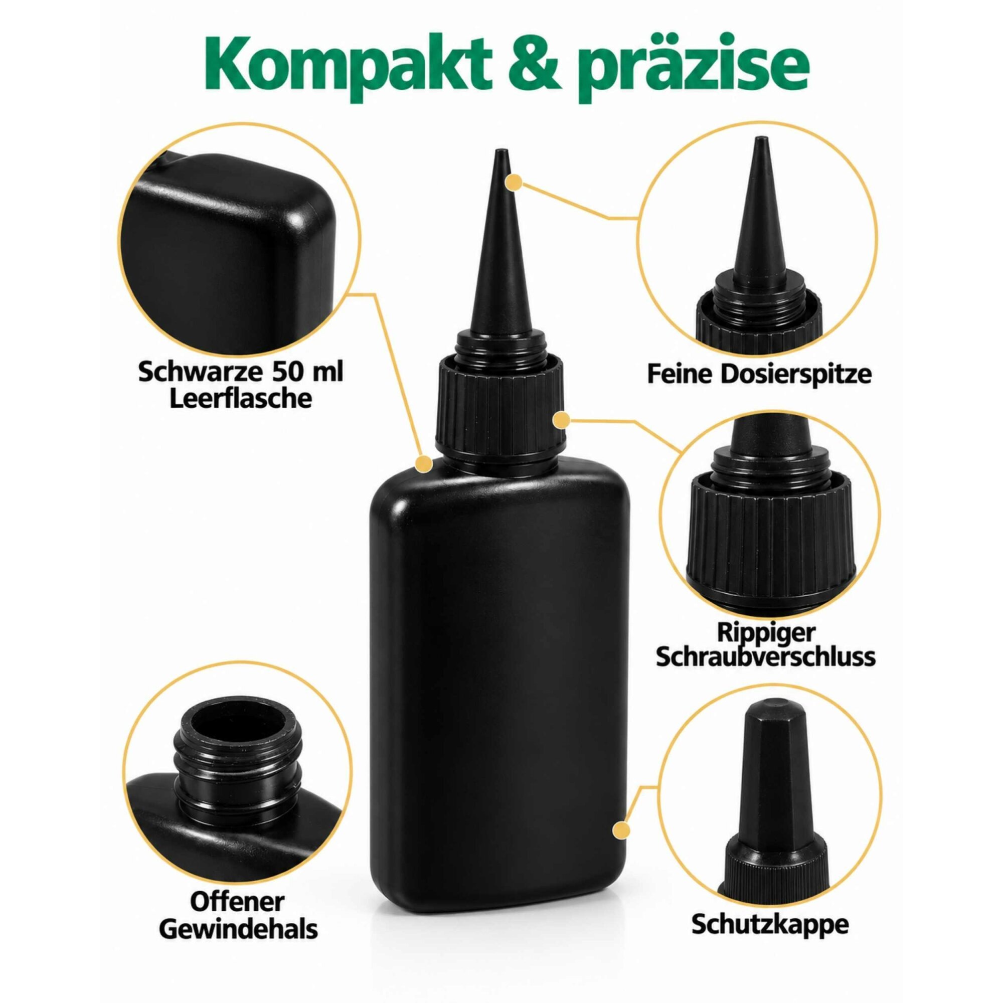 Ber-Fix® UV-Leerflasche Schwarz 50 ml mit Dosierspitze – 1 Stück