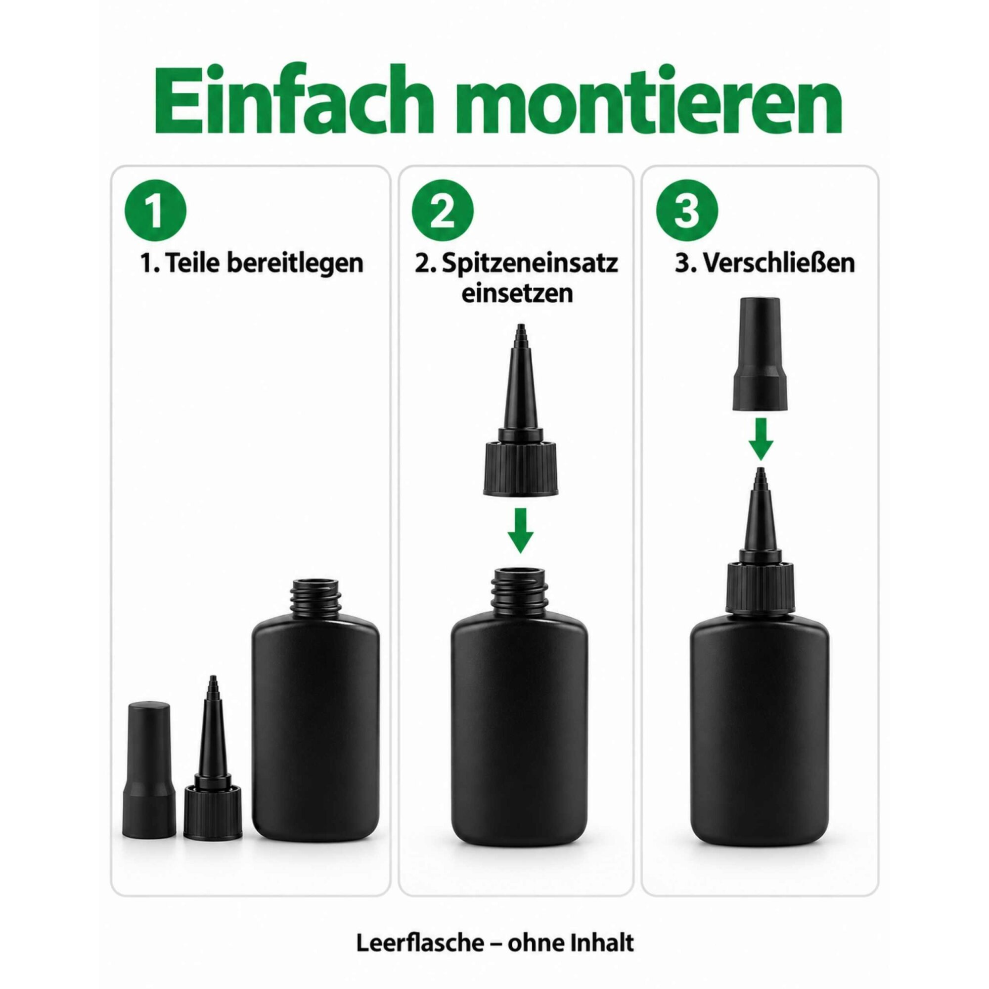 Ber-Fix® UV-Leerflasche Schwarz 50 ml mit Dosierspitze – 1 Stück