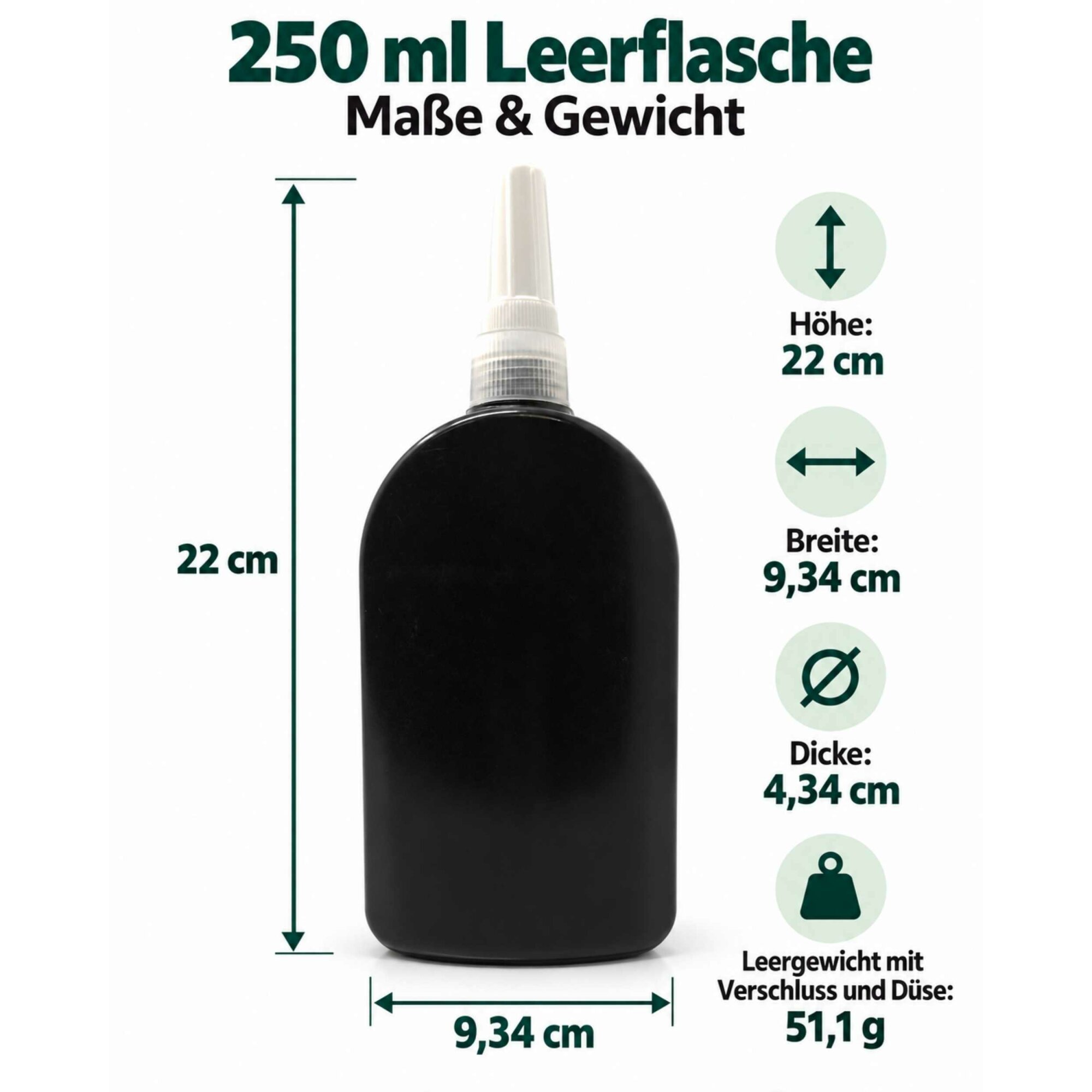 Ber-Fix® UV-Leerflasche Schwarz 250 ml mit Dosierspitze – 1 Stück