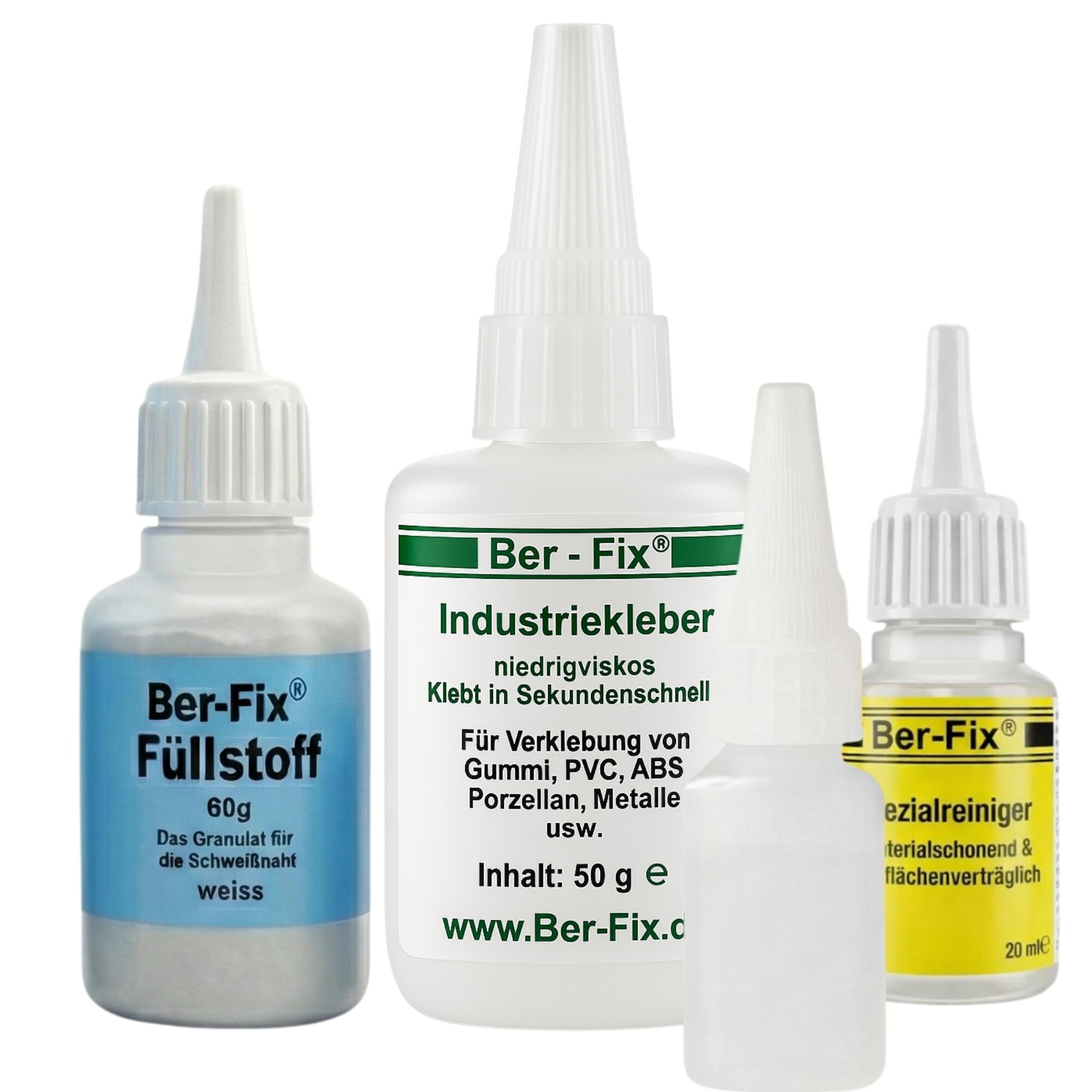 Ber-Fix® Füllstoff-Set Weiß XL – 50 g Industriekleber + 60 g Granulat Weiß + 20 ml Reiniger