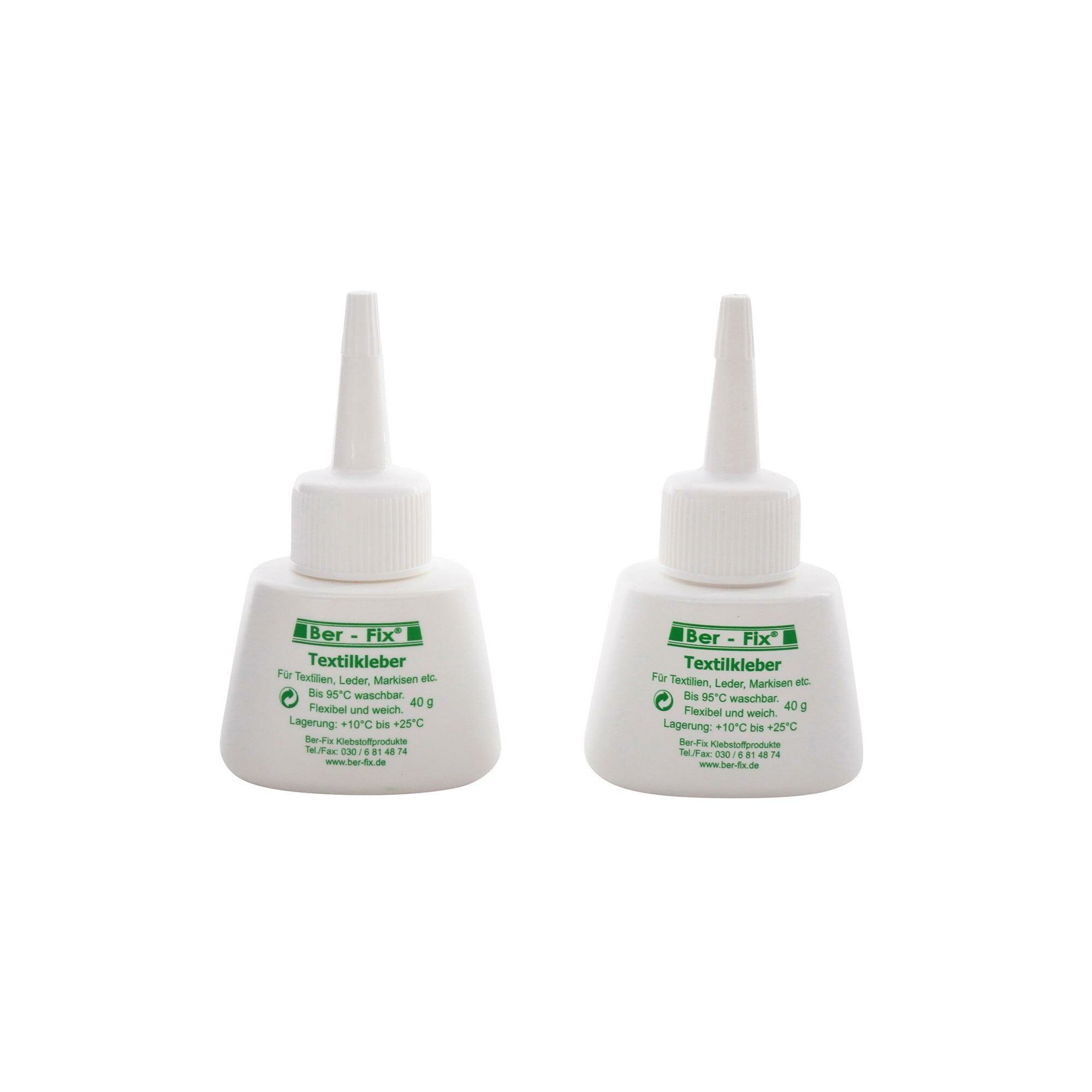 Ber-Fix® Textilkleber-Set klein – Waschmaschinenfest & Transparent | 2x 40g Kleber für Stoffe, Textilien & Heimtextilien
