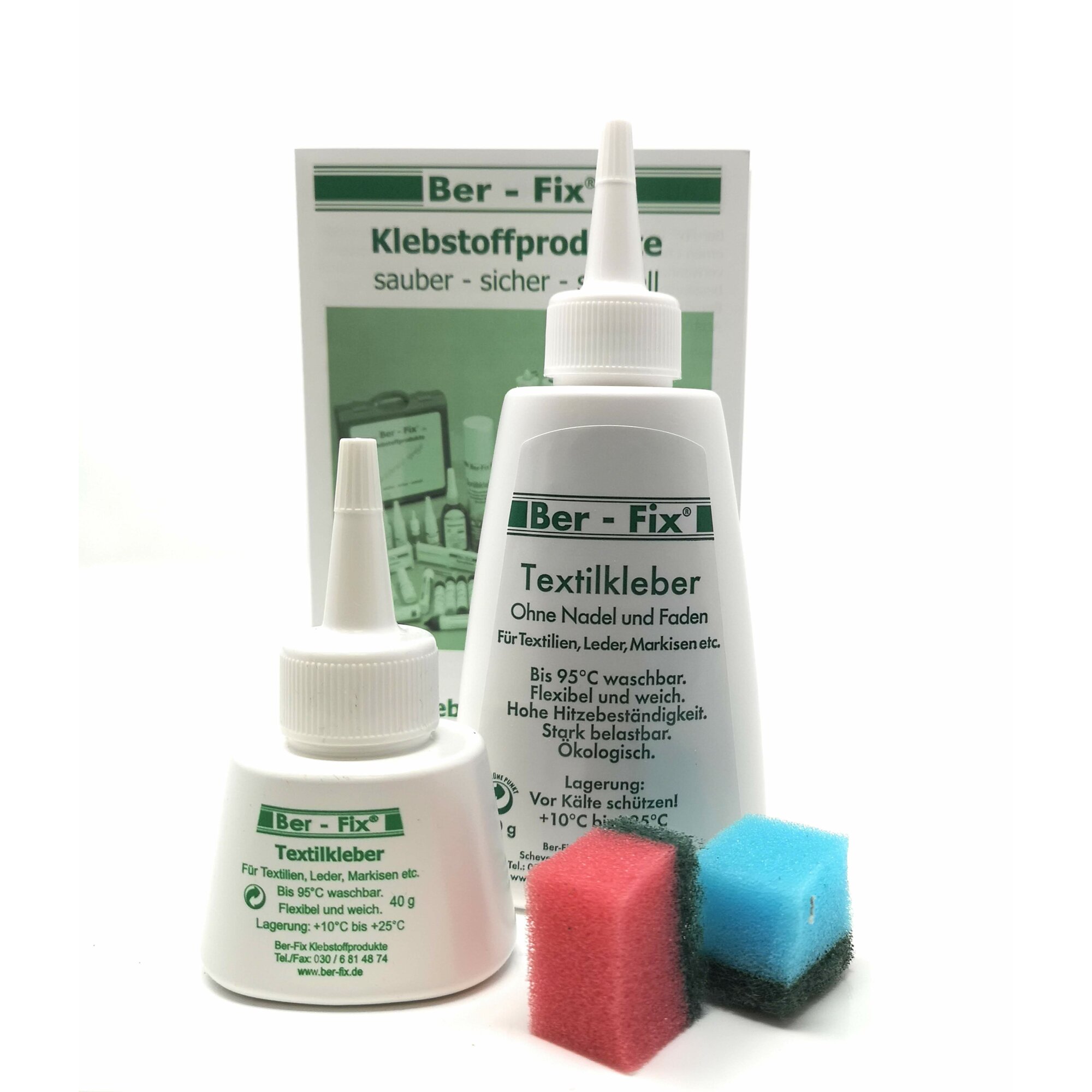 Ber-Fix® Textilkleber-Set klein – Waschmaschinenfest & Transparent | 2x 40g Kleber für Stoffe, Textilien & Heimtextilien