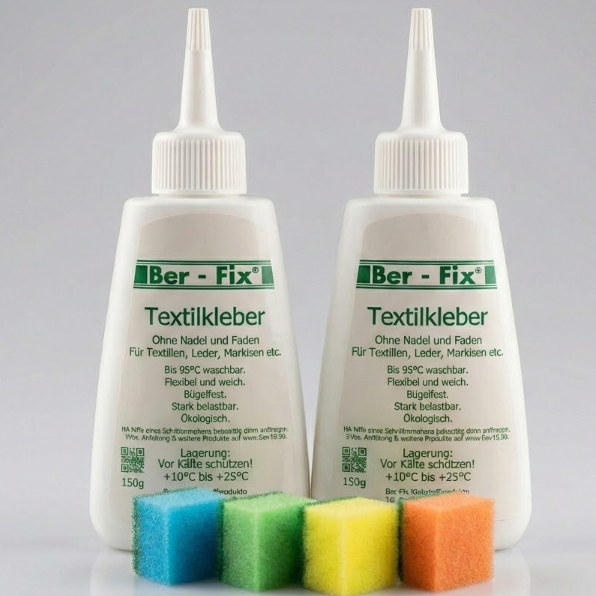 Ber-Fix® Textilkleber-Set groß – Waschmaschinenfest & Transparent | 2x 150g Kleber für Stoffe, Textilien & Heimtextilien