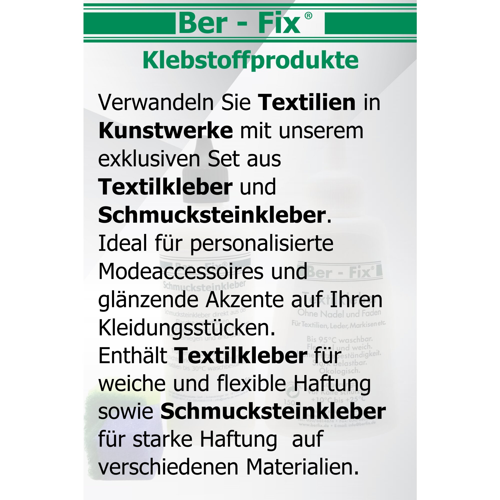 Ber-Fix® Textil-Designer- Set aus Textilkleber und Schmucksteinkleber