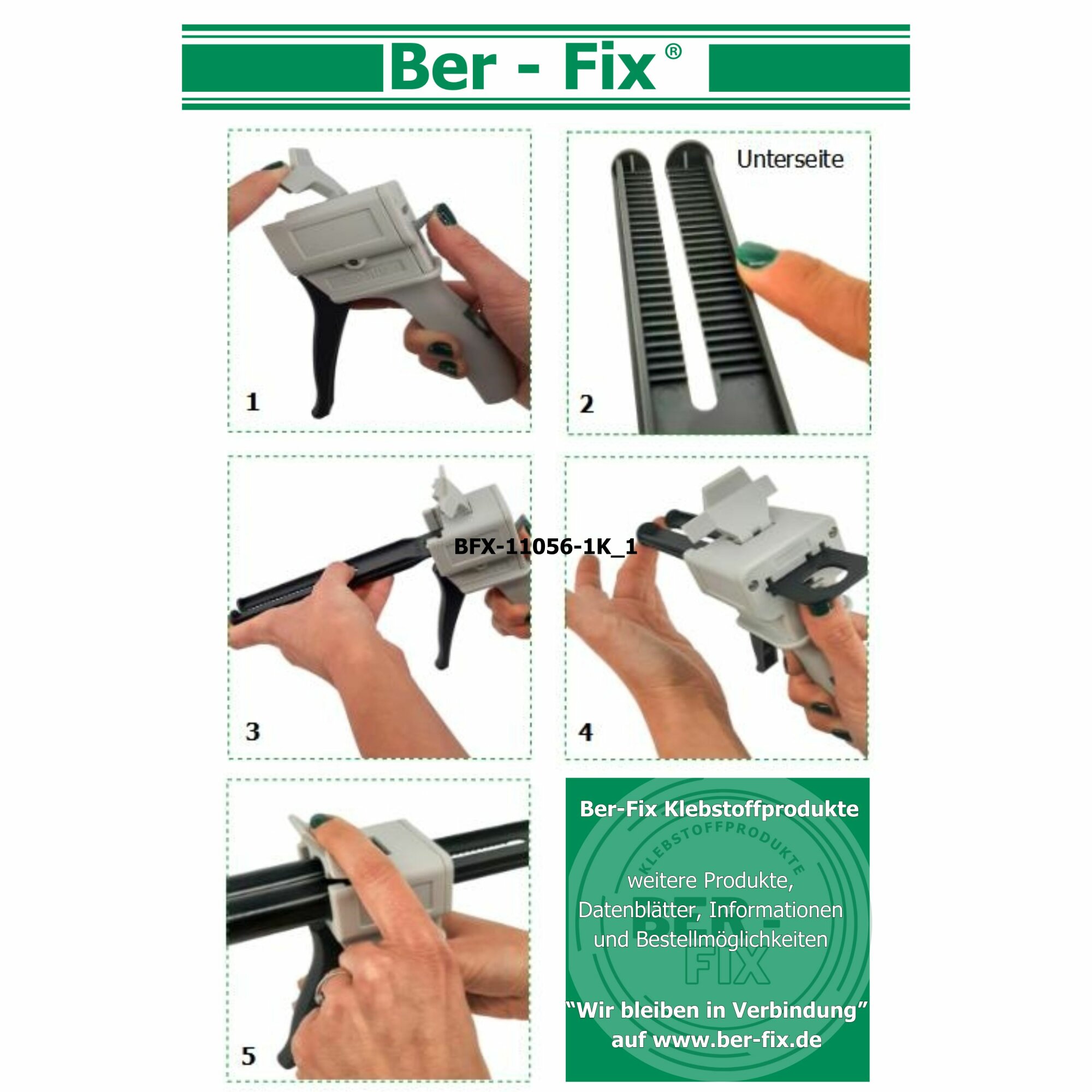 3x Ber-Fix® Pistole 1:1 Kunststoff Basis Paket grau
