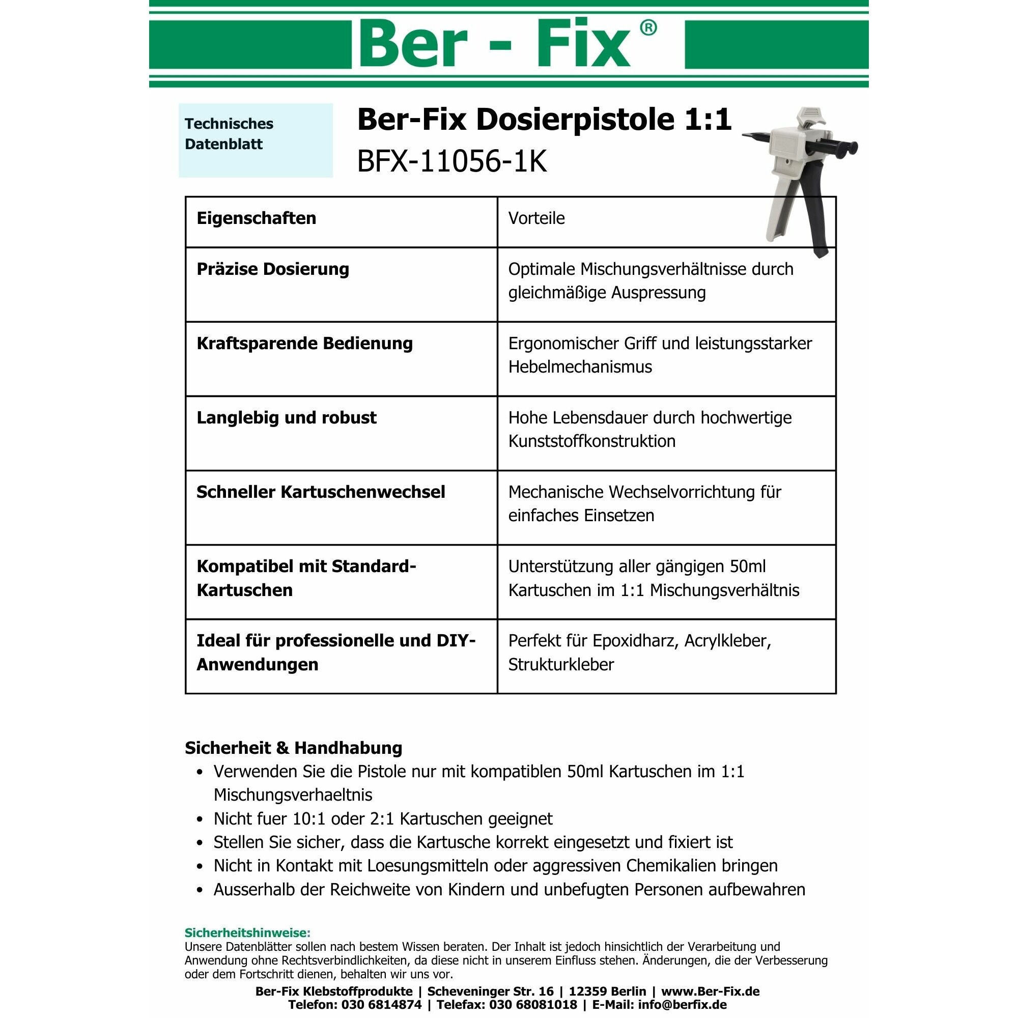 3x Ber-Fix® Pistole 1:1 Kunststoff Basis Paket grau