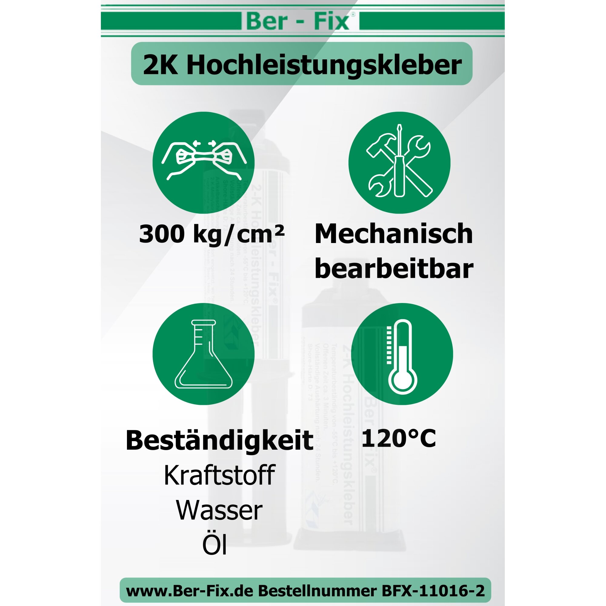 Ber-Fix® 2K-Hochleistungskleber 30 Min. 50g  + 5 Extra Düsen + Dosierpistole