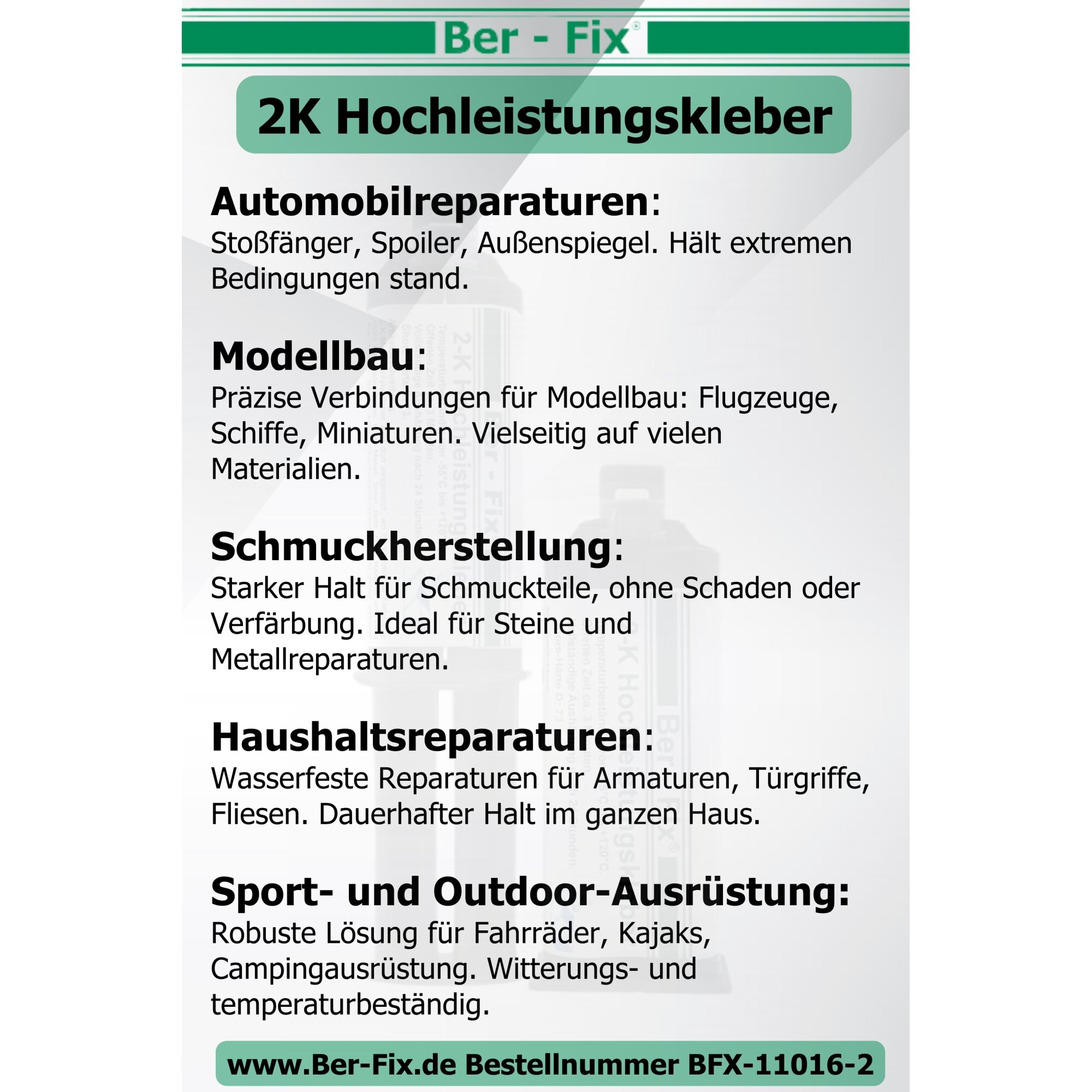 Ber-Fix® 2K-Hochleistungskleber 30 Min. 50g  + 5 Extra Düsen + Dosierpistole