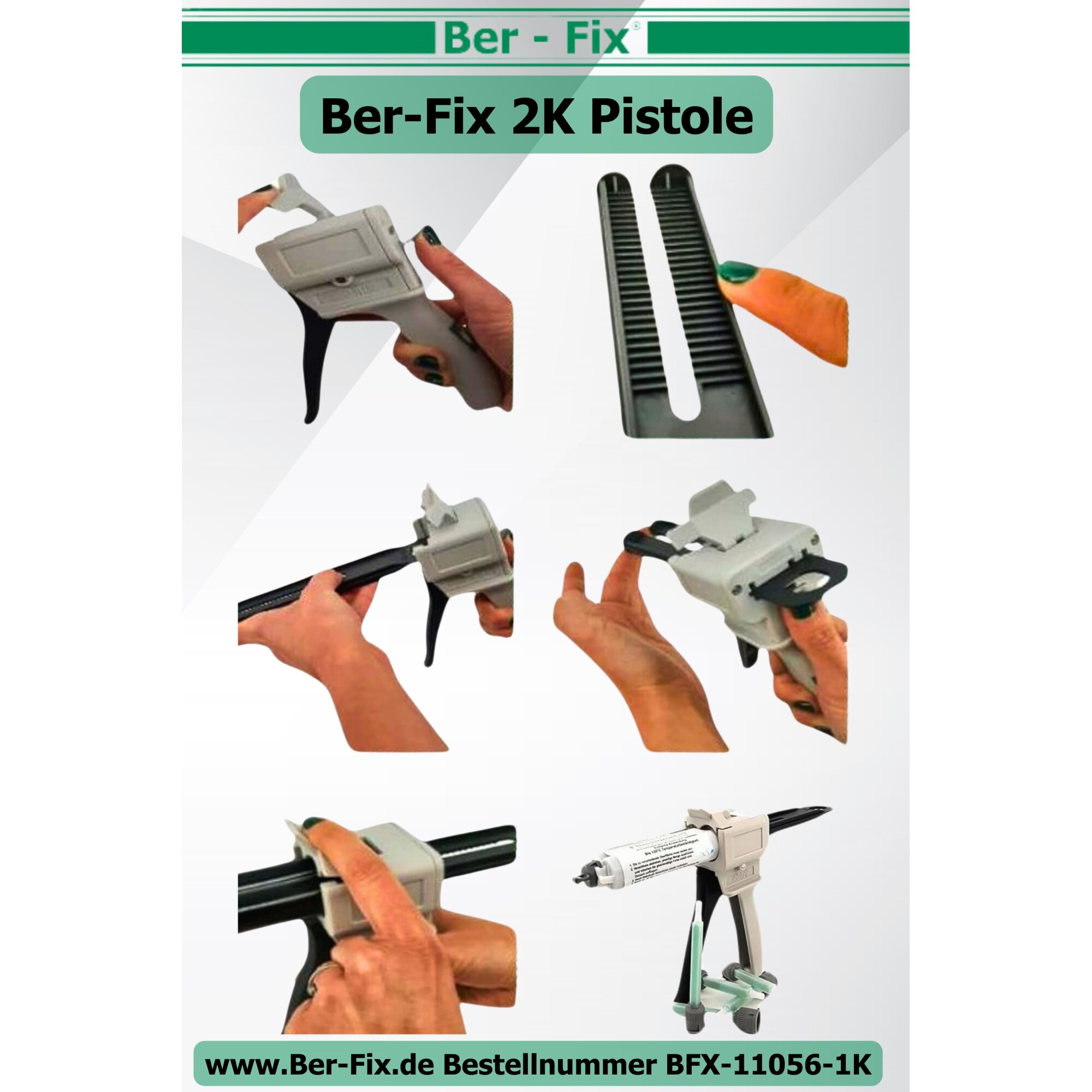 Ber-Fix® 2K-Hochleistungskleber 30 Min. 50g  + 5 Extra Düsen + Dosierpistole