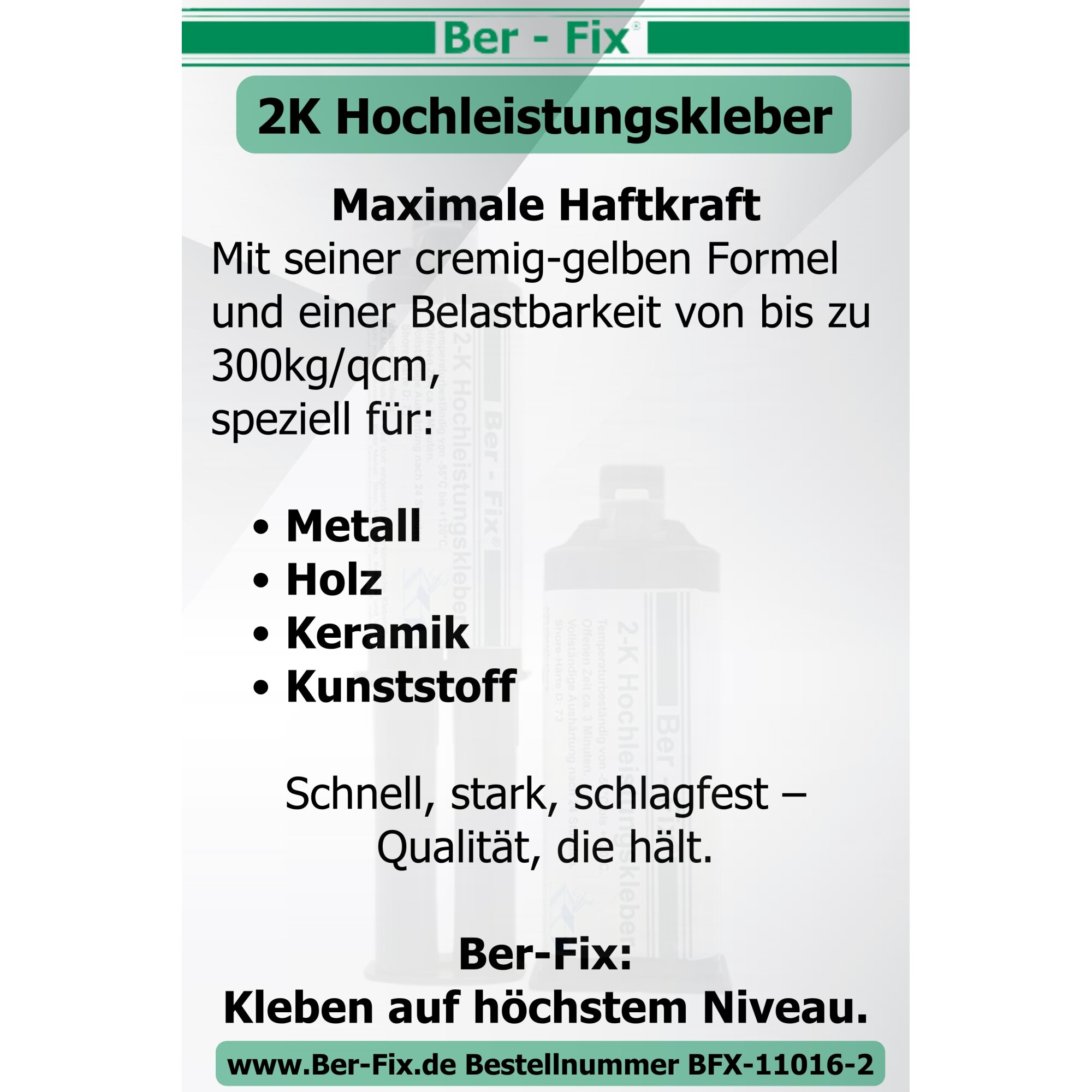 Ber-Fix® 2K-Hochleistungskleber 30 Min. 50g  + 5 Extra Düsen + Dosierpistole