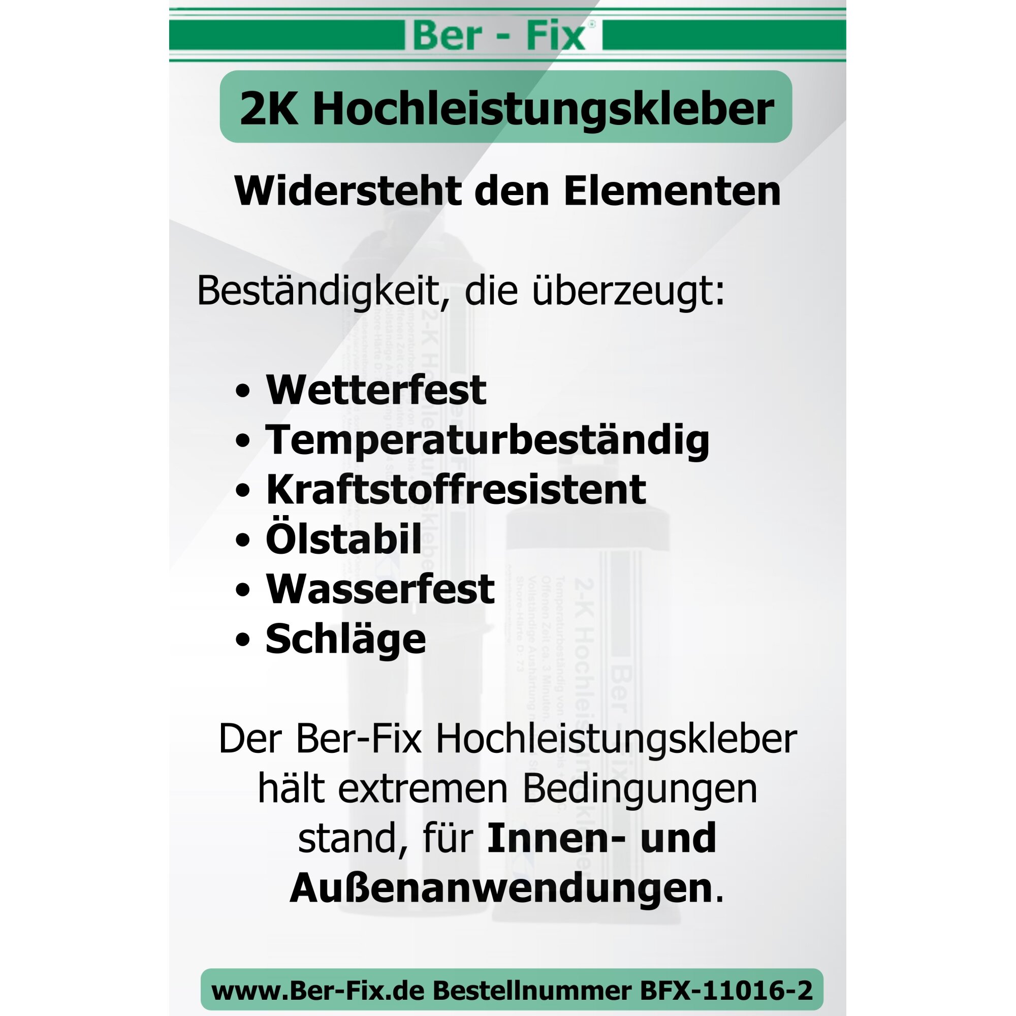 Ber-Fix® 2K-Hochleistungskleber 30 Min. 50g  + 5 Extra Düsen + Dosierpistole
