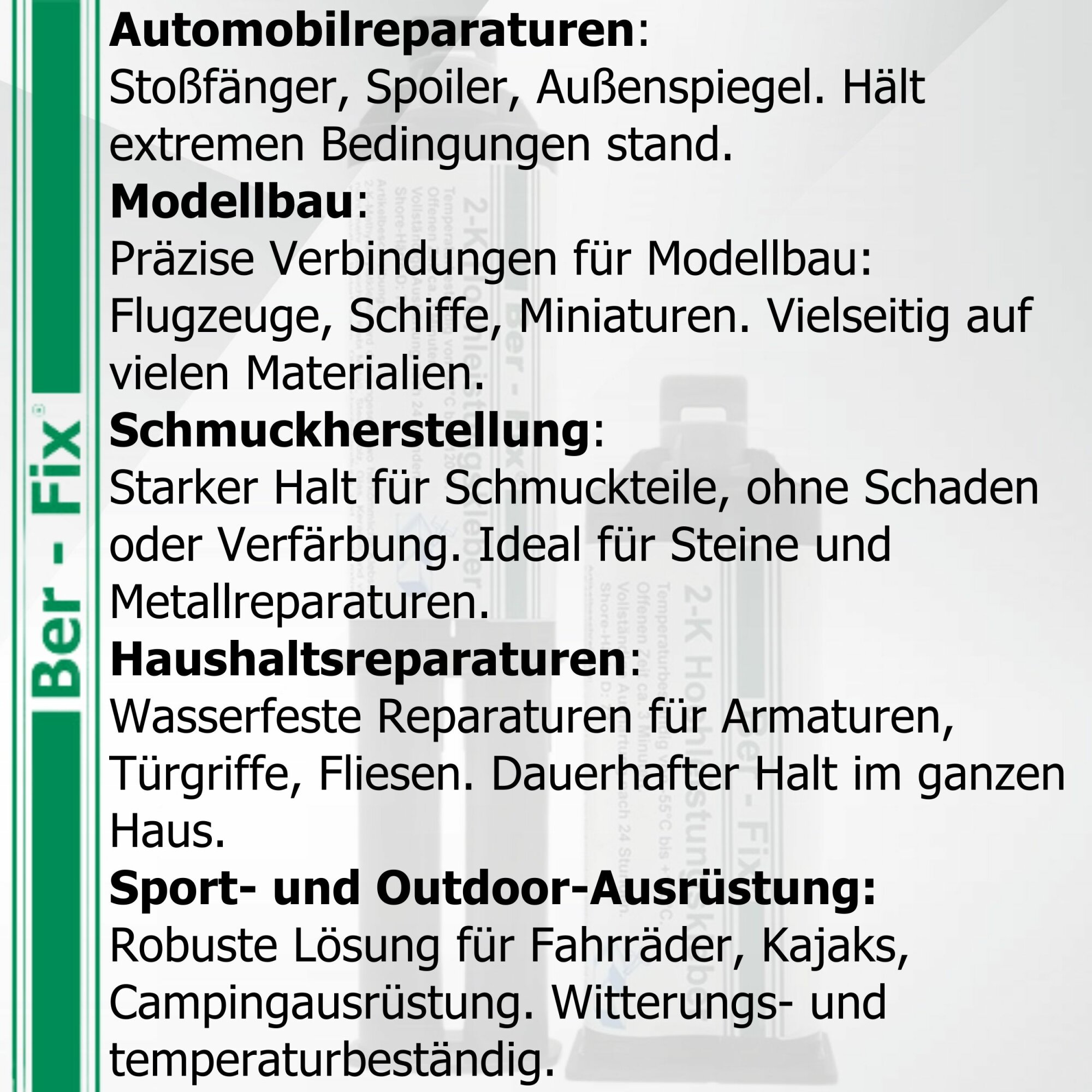 Ber-Fix® 2K-MMA-Hochleistungskleber 3 Min. für schnelle Kunststoff- & Metallreparaturen – 25 g + 5 Extra-Mischdüsen