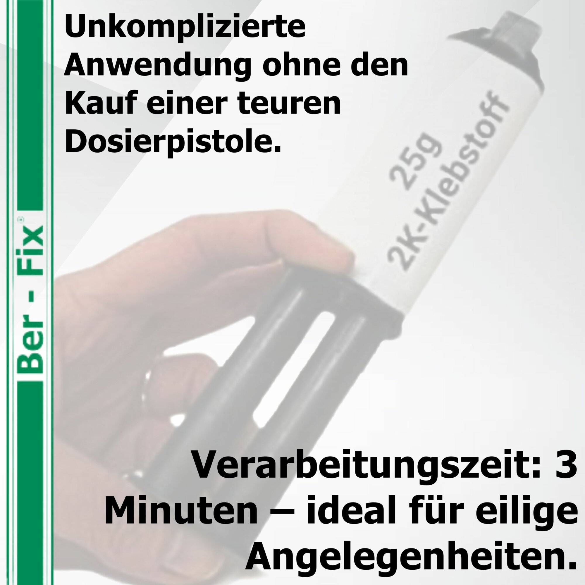 Ber-Fix® 2K-MMA-Hochleistungskleber 3 Min. für schnelle Kunststoff- & Metallreparaturen – 25 g + 5 Extra-Mischdüsen