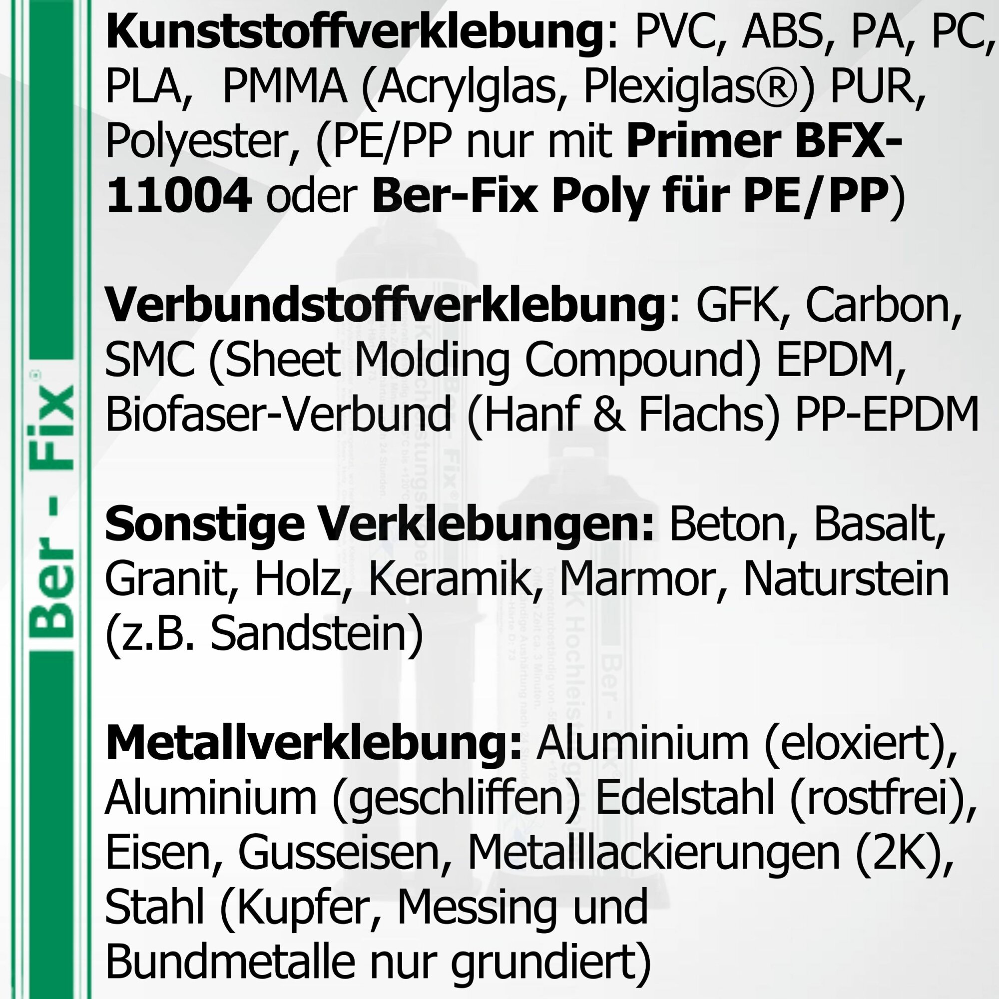 Ber-Fix® 2K-MMA-Hochleistungskleber 30 Min. für längere Ausrichtung an Kunststoff & Metall – 25 g + 5 Extra-Mischdüsen