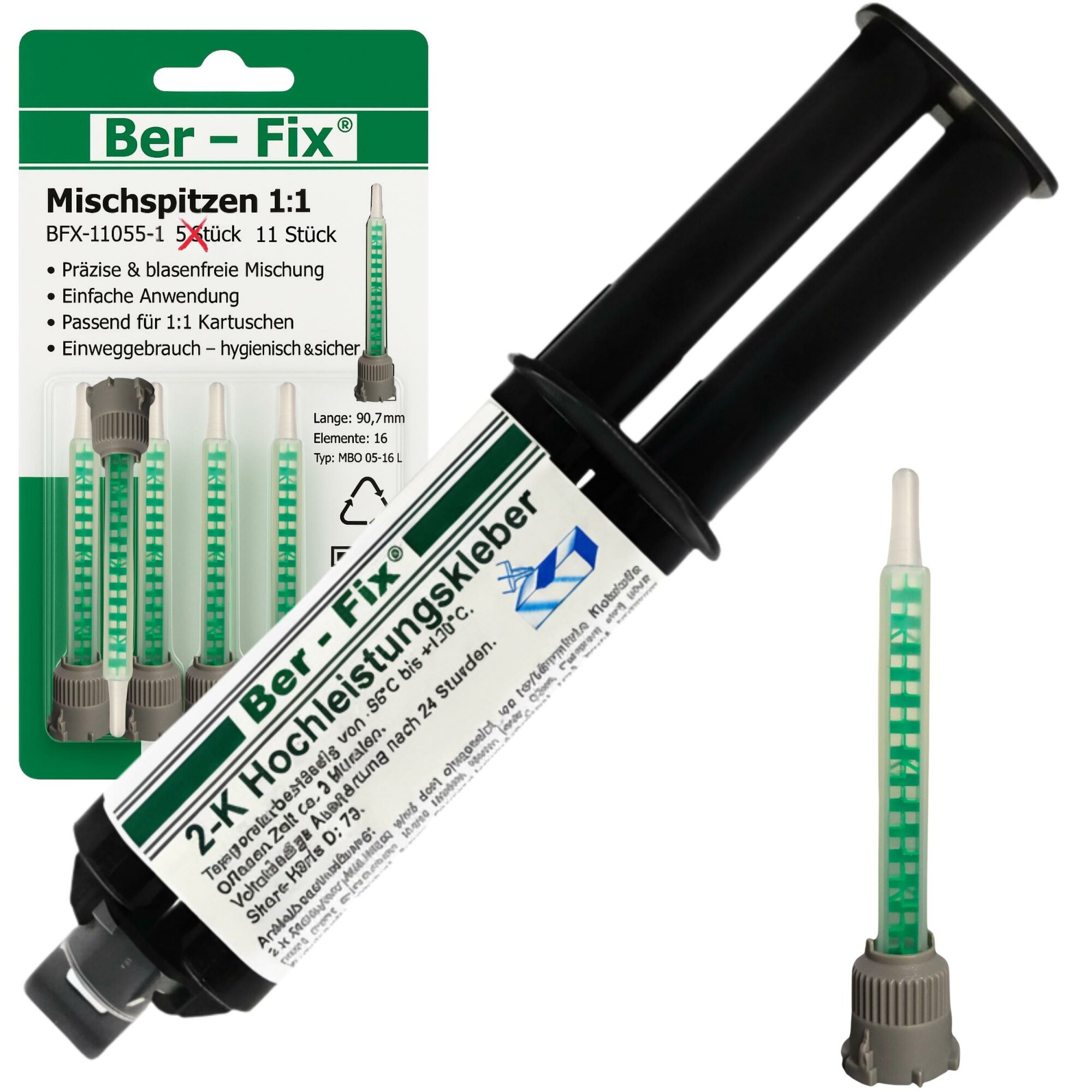 Ber-Fix® 2K-MMA-Hochleistungskleber 3 Min. für schnelle Kunststoff- & Metallreparaturen – 25 g + 10 Extra-Mischdüsen