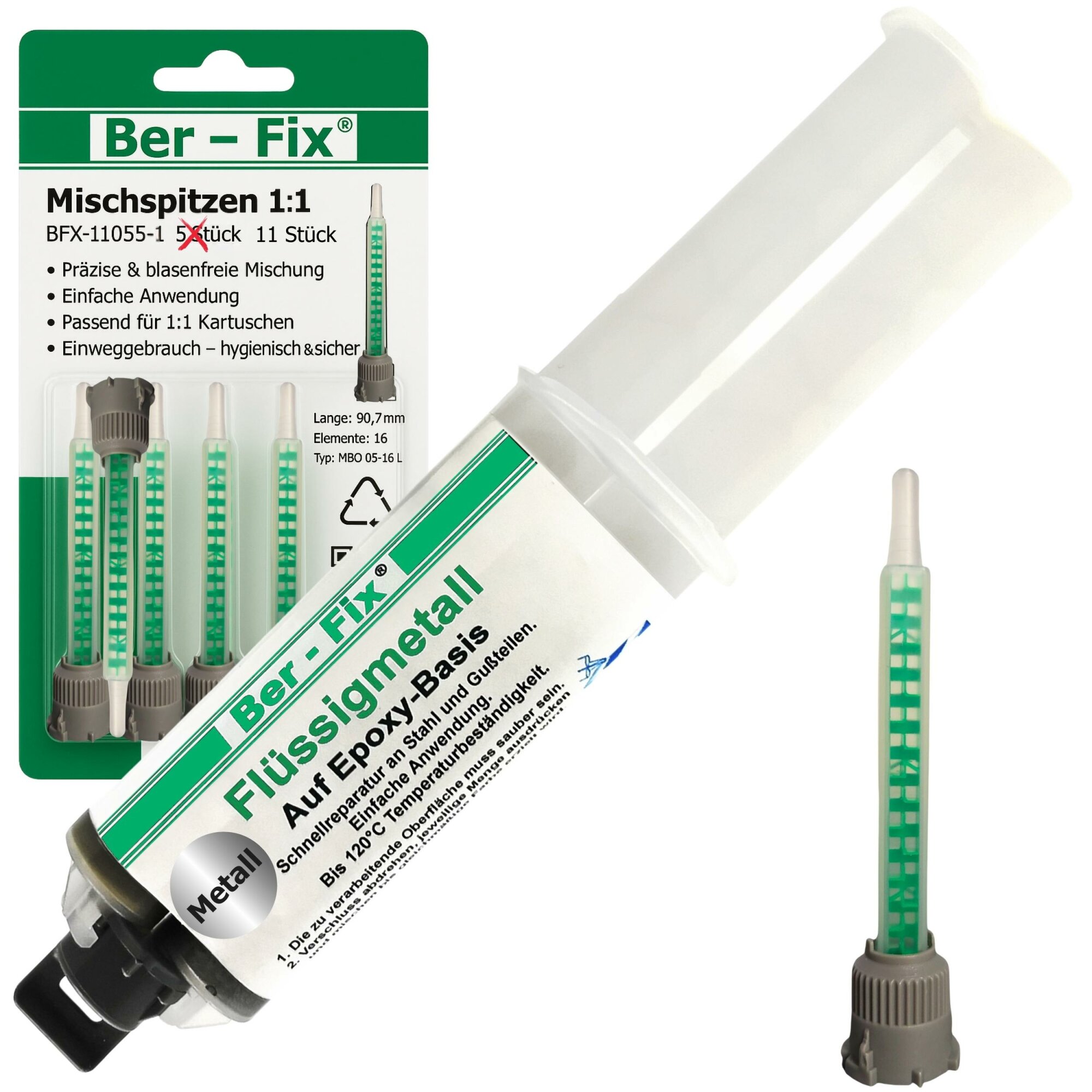 Ber-Fix® Flüssigmetall 25 g – 2K Epoxid-Metallreparatur für Werkstatt & Reparaturservice + 10 Extra-Düsen