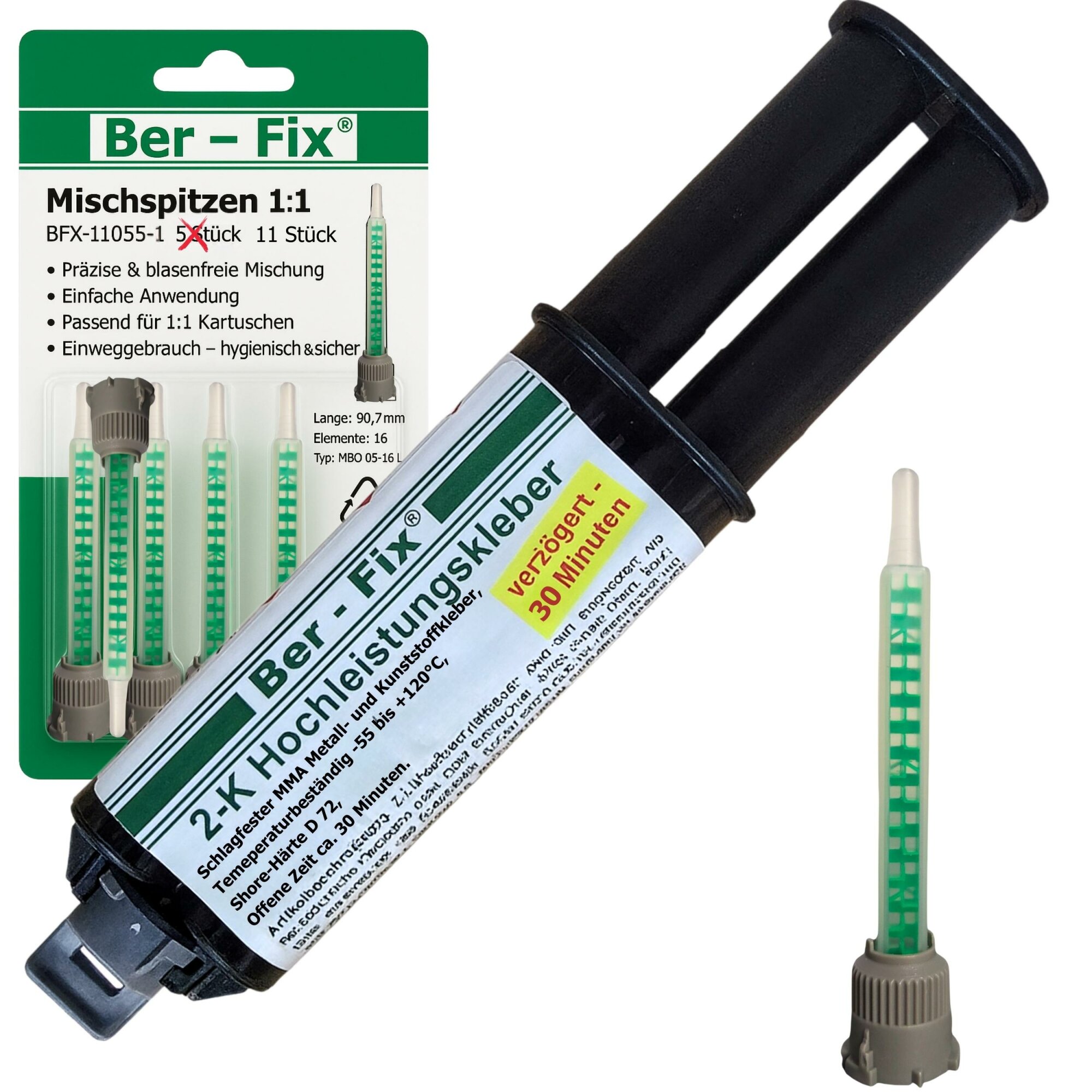 Ber-Fix® 2K-Hochleistungskleber 30 Min. 25g + 10 Extra Düsen