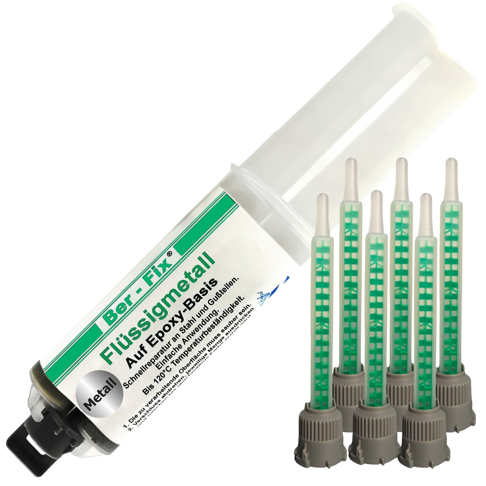 Ber-Fix® Flüssigmetall 25 g – 2K Epoxid-Metallreparatur für Oldtimer & Motorradteile + 5 Extra-Düsen