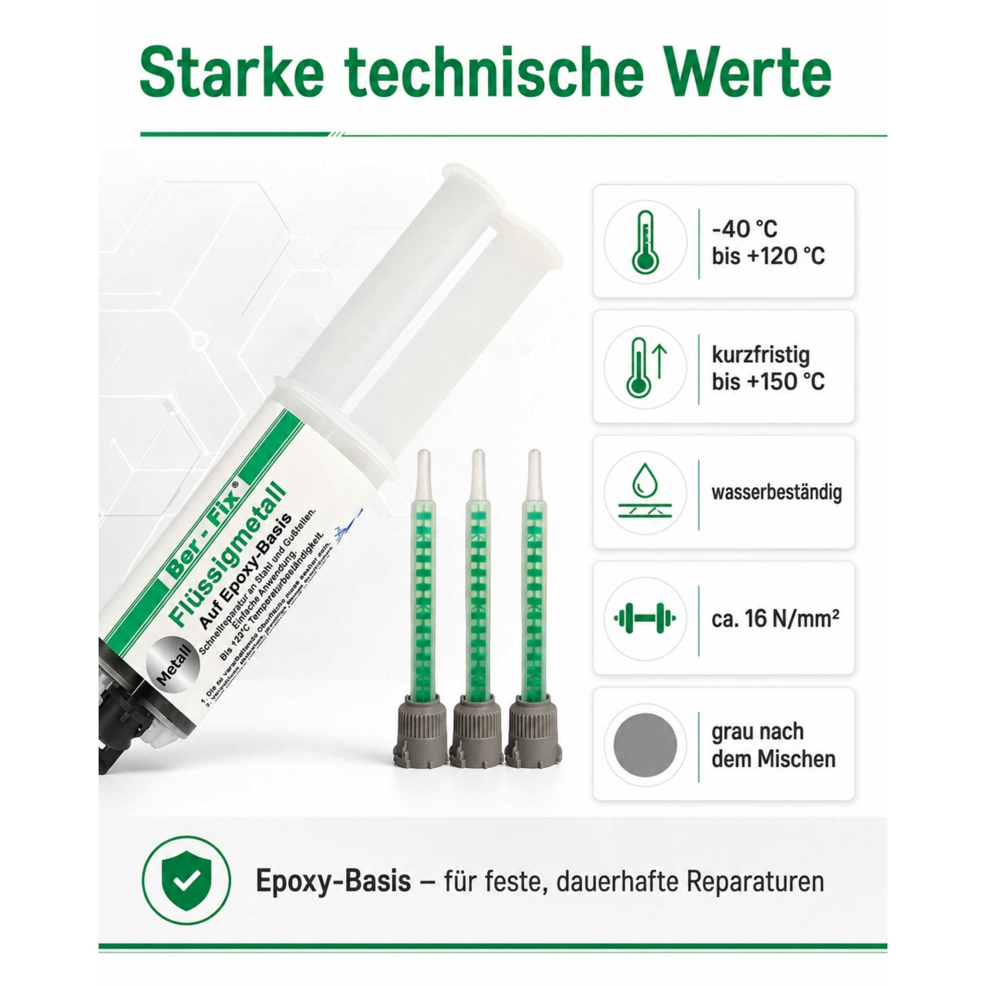 Ber-Fix® Flüssigmetall 25 g – 2K Epoxid-Metallreparatur für Oldtimer & Motorradteile + 5 Extra-Düsen
