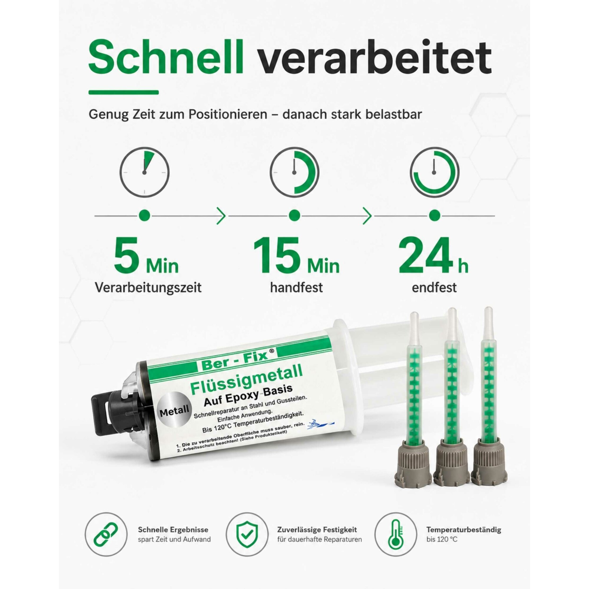 Ber-Fix® Flüssigmetall 25 g – 2K Epoxid-Metallreparatur für Oldtimer & Motorradteile + 5 Extra-Düsen
