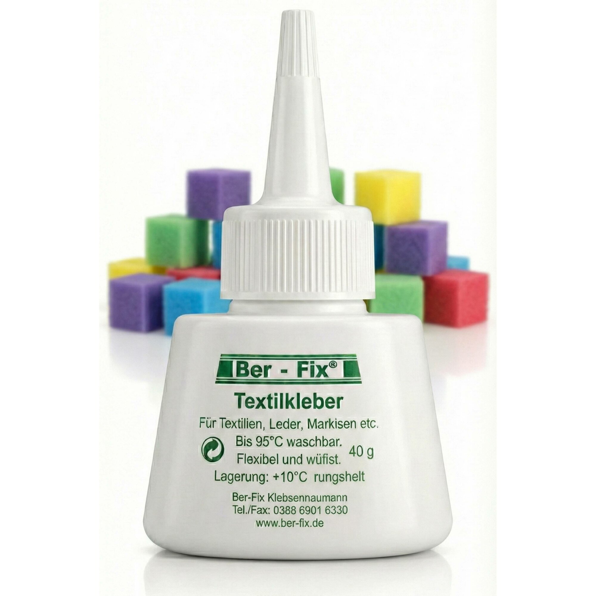 Ber-Fix® Textilkleber waschmaschinenfest transparent kochfest bügelfest biologisch weich flexibel und dauerhaft elastisch 40g