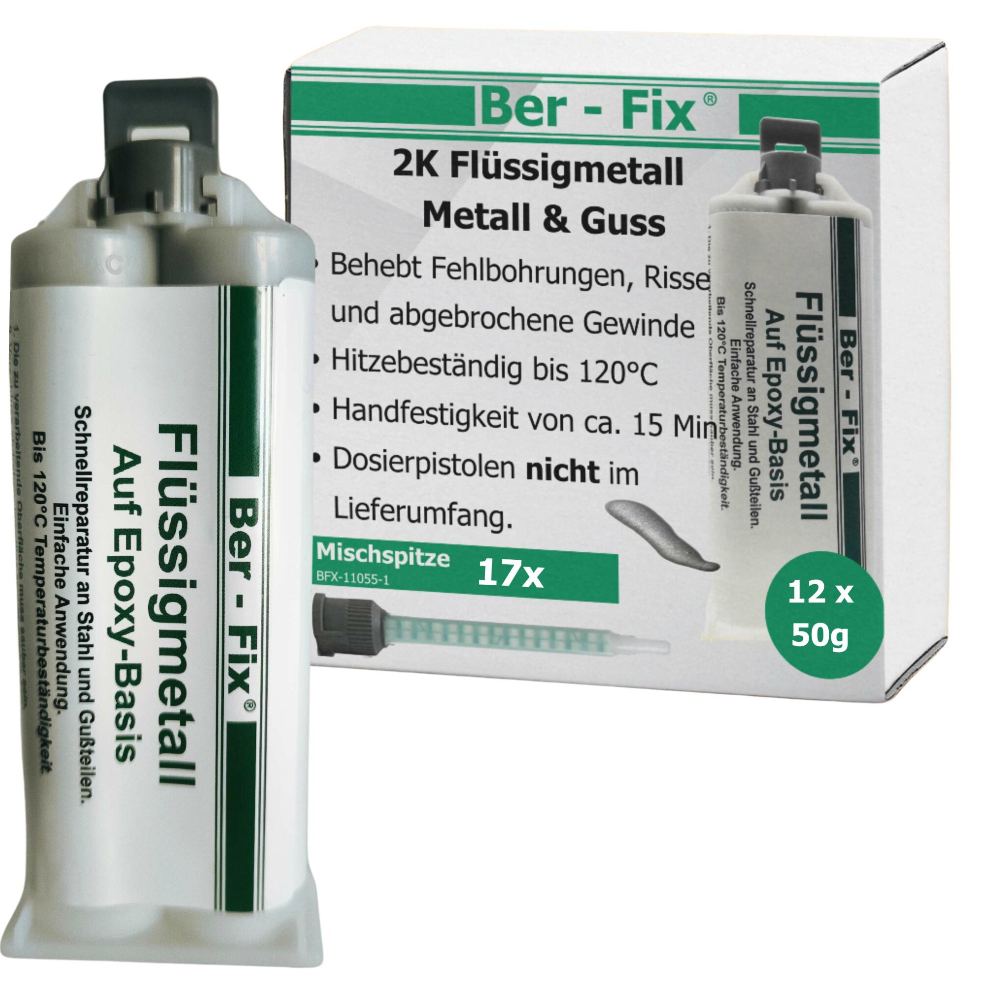 Ber-Fix® 50g Flüssigmetall 12St + 5 Extra Spitzen