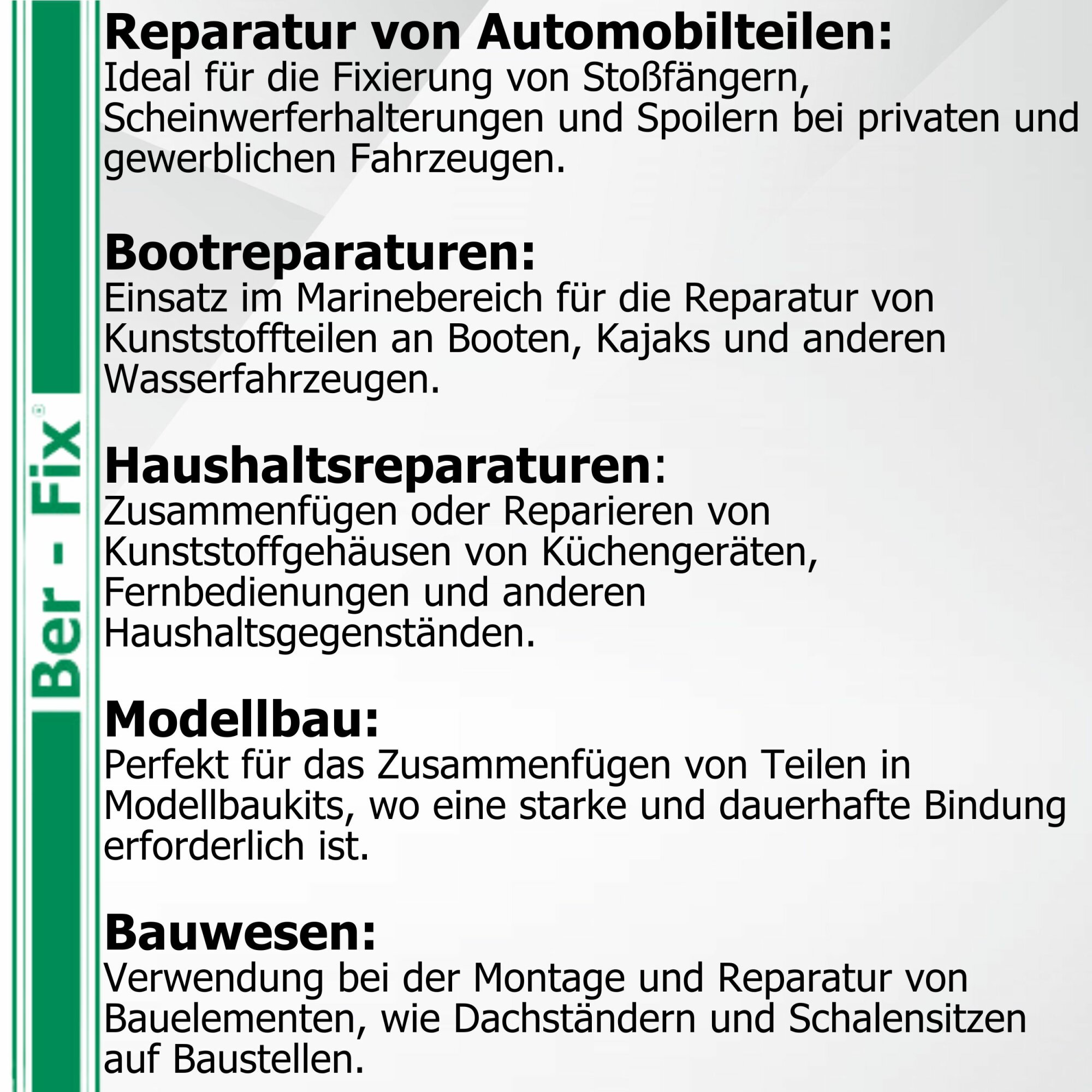Ber-Fix® Stoßstange Reparatur 2K PUR 60Sek. SCHWARZER 50g Kartusche 1:1 - Kunststoffkleber 2K Kleber Kunststoff-Reparatur