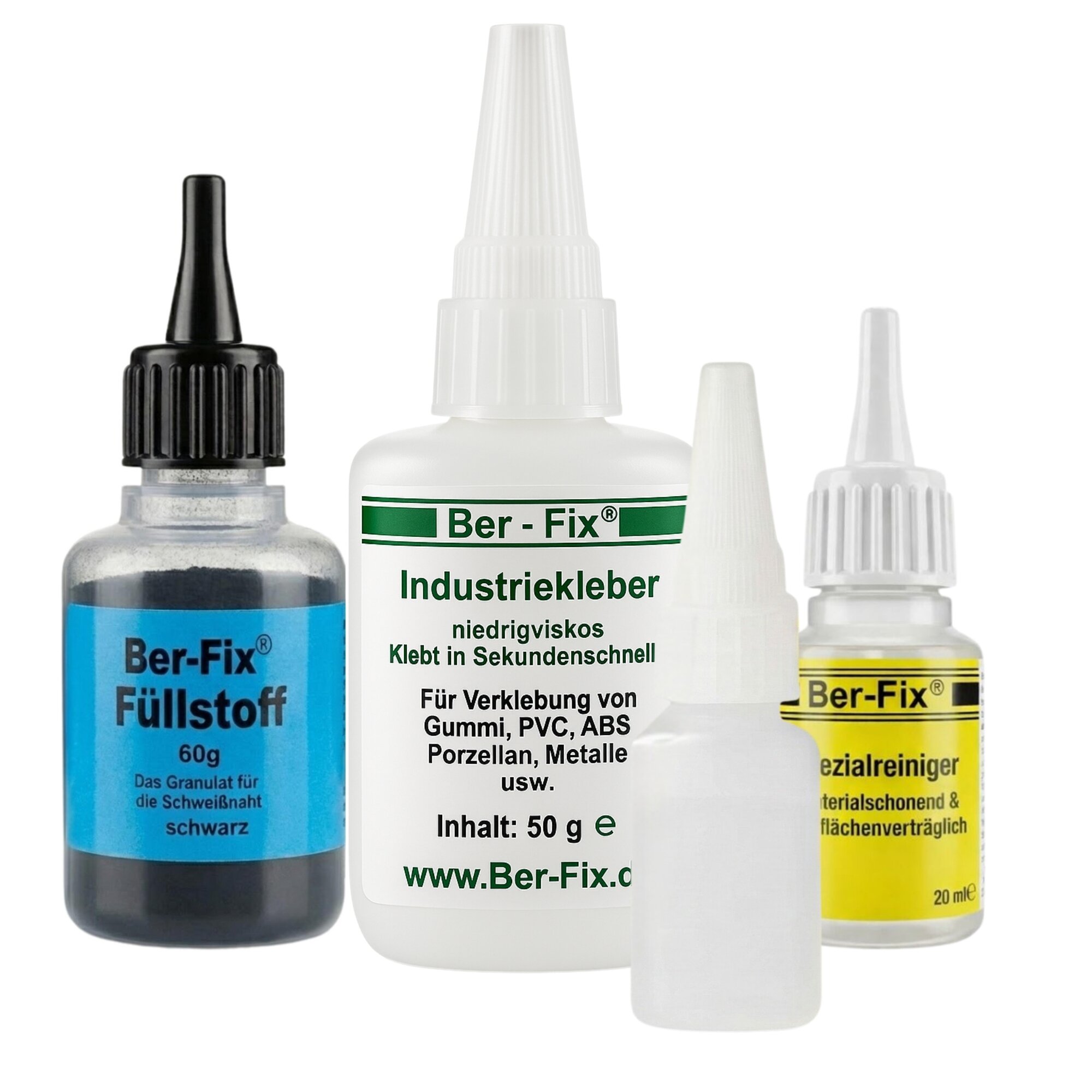 Ber-Fix® Füllstoff-Set Schwarz XL – 50 g Industriekleber + 60 g Granulat Schwarz + 20 ml Reiniger